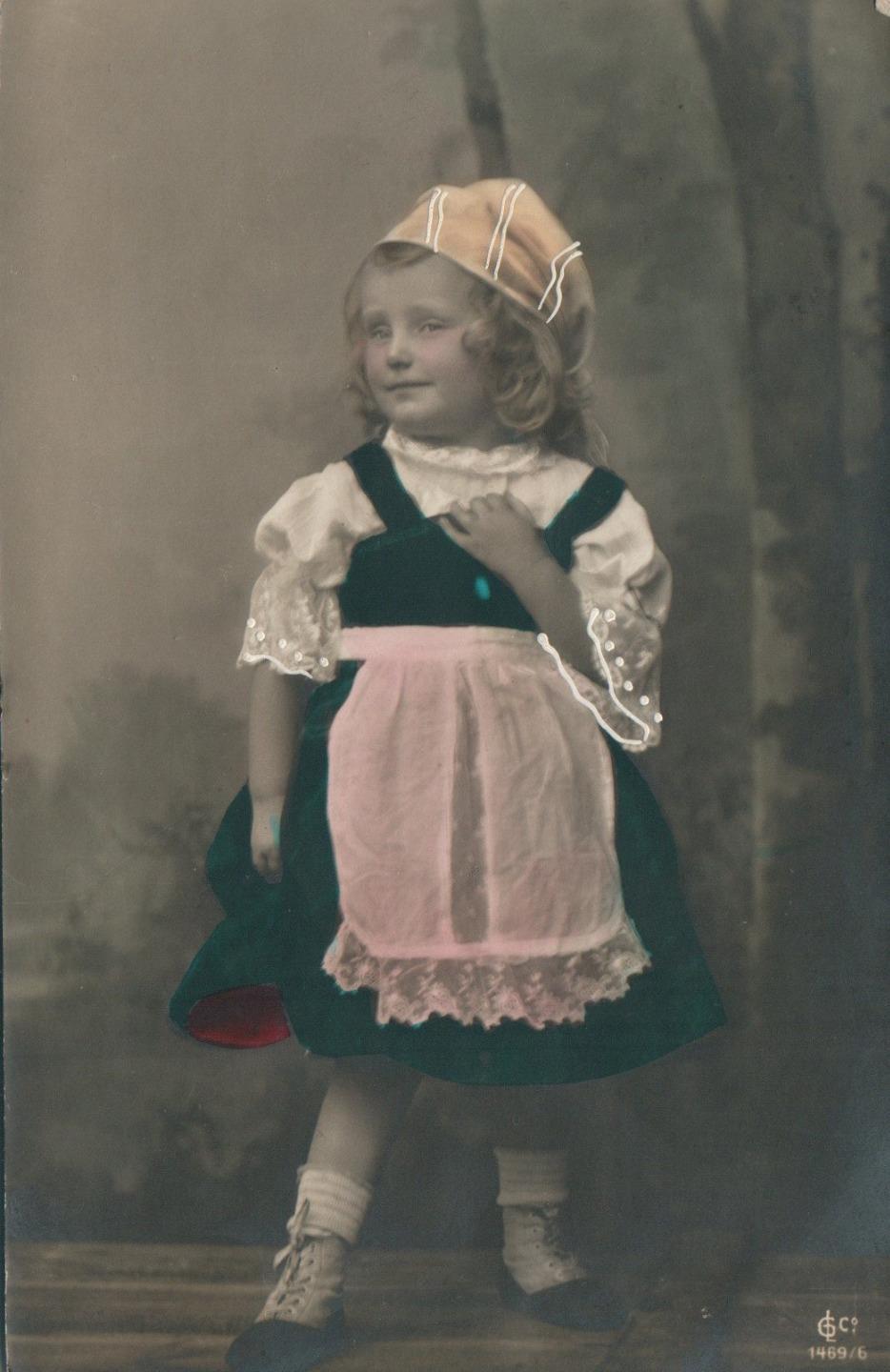 1909 VINTAGE REAL PHOTO Cute Little Girl in European National Dress POSTCARD 1909 VINTAGE REAL PHOTO Cute Little Girl in European National Dress POSTCARD