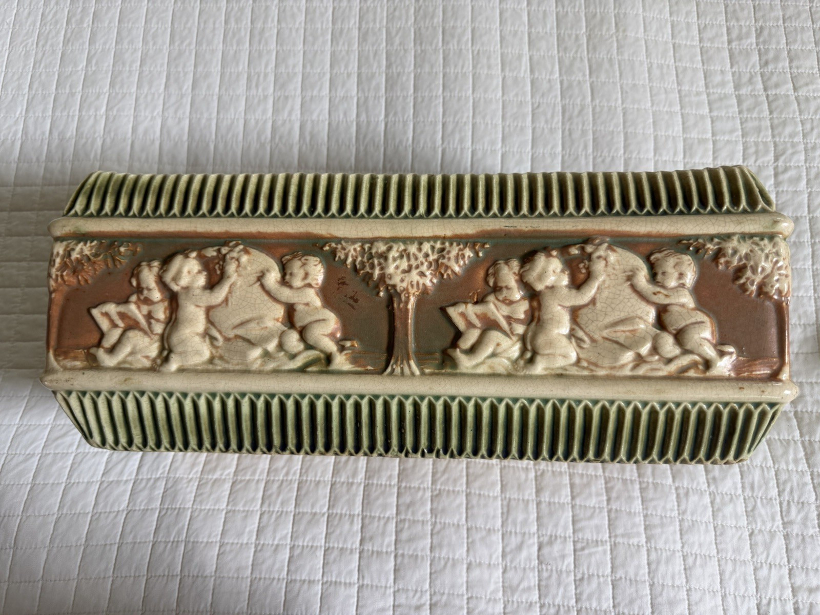 Antique Authentic Roseville Pottery Donatello Pattern Window Box Planter