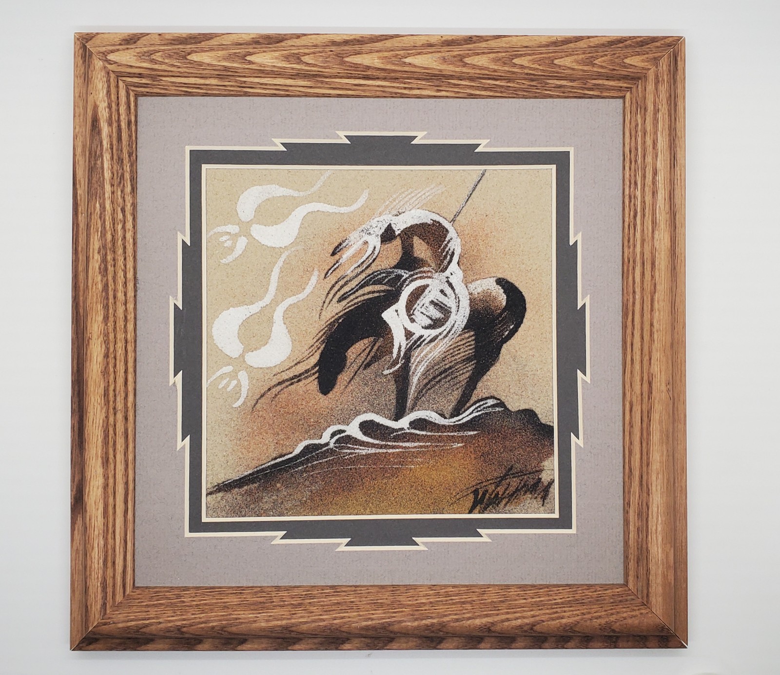 Framed Michael Watchman authentic Navajo sandpainting