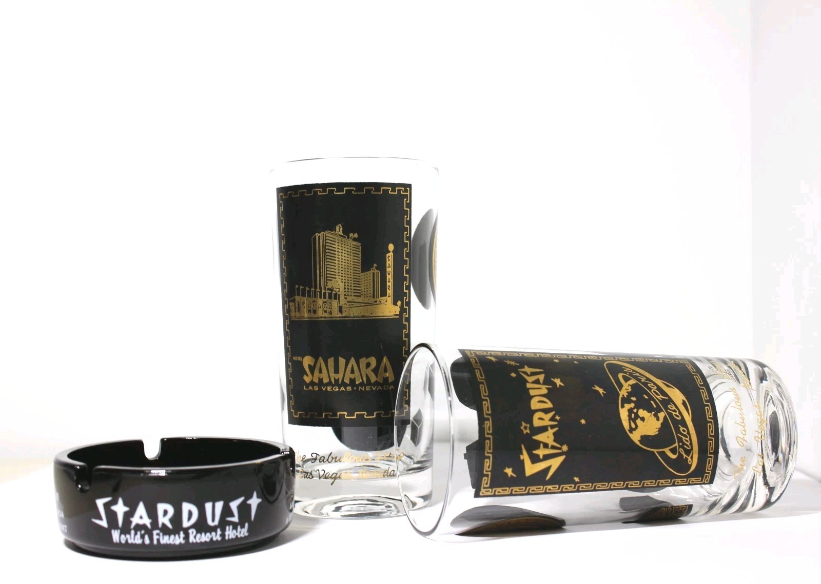 Vintage Vegas Bar Set Atomic Age Highball Glasses & Ashtray Sahara Stardust 