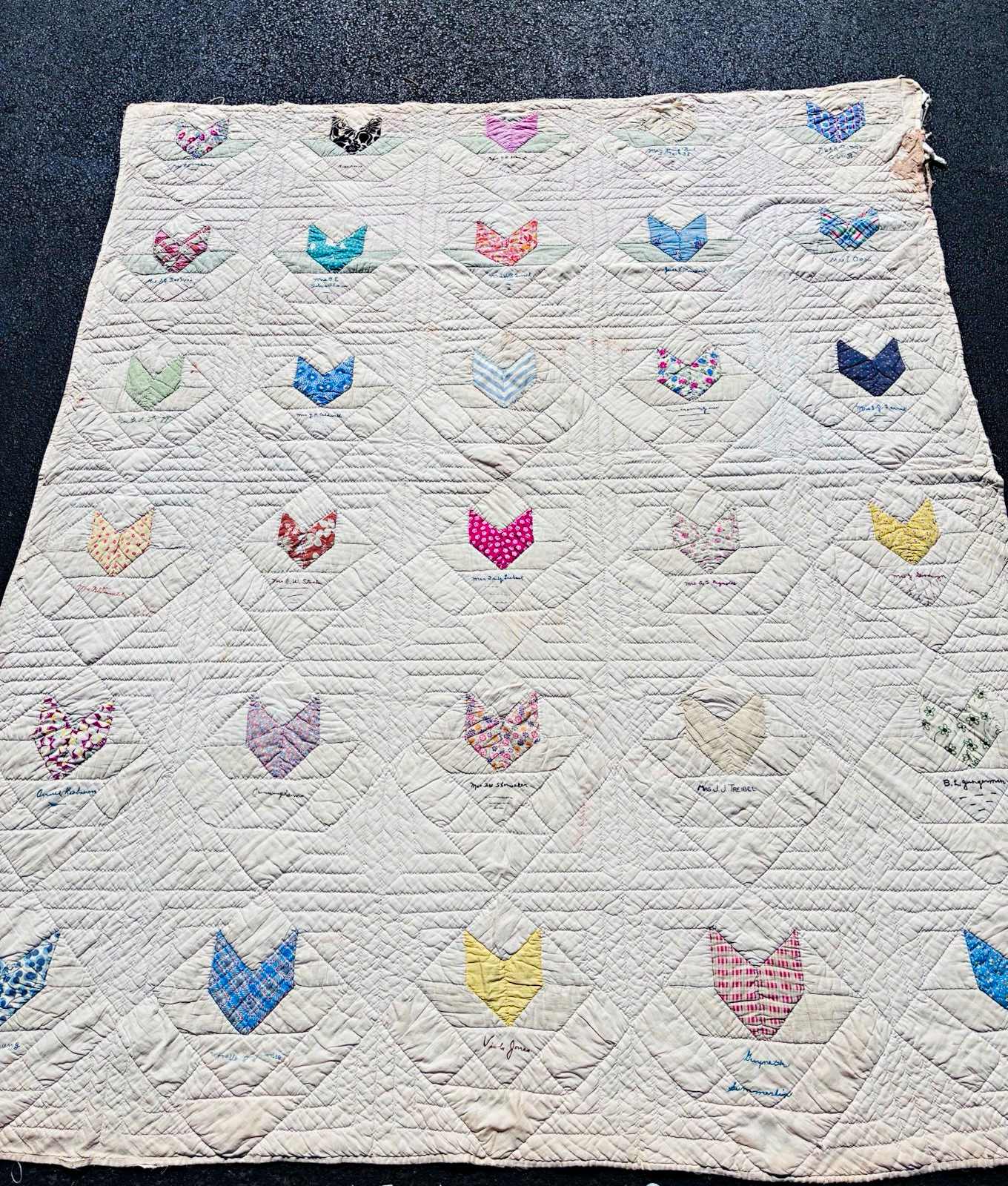Antique 1938 Friendship Signature Quilt Pear Ridge Club Hand Quilted Embroidered