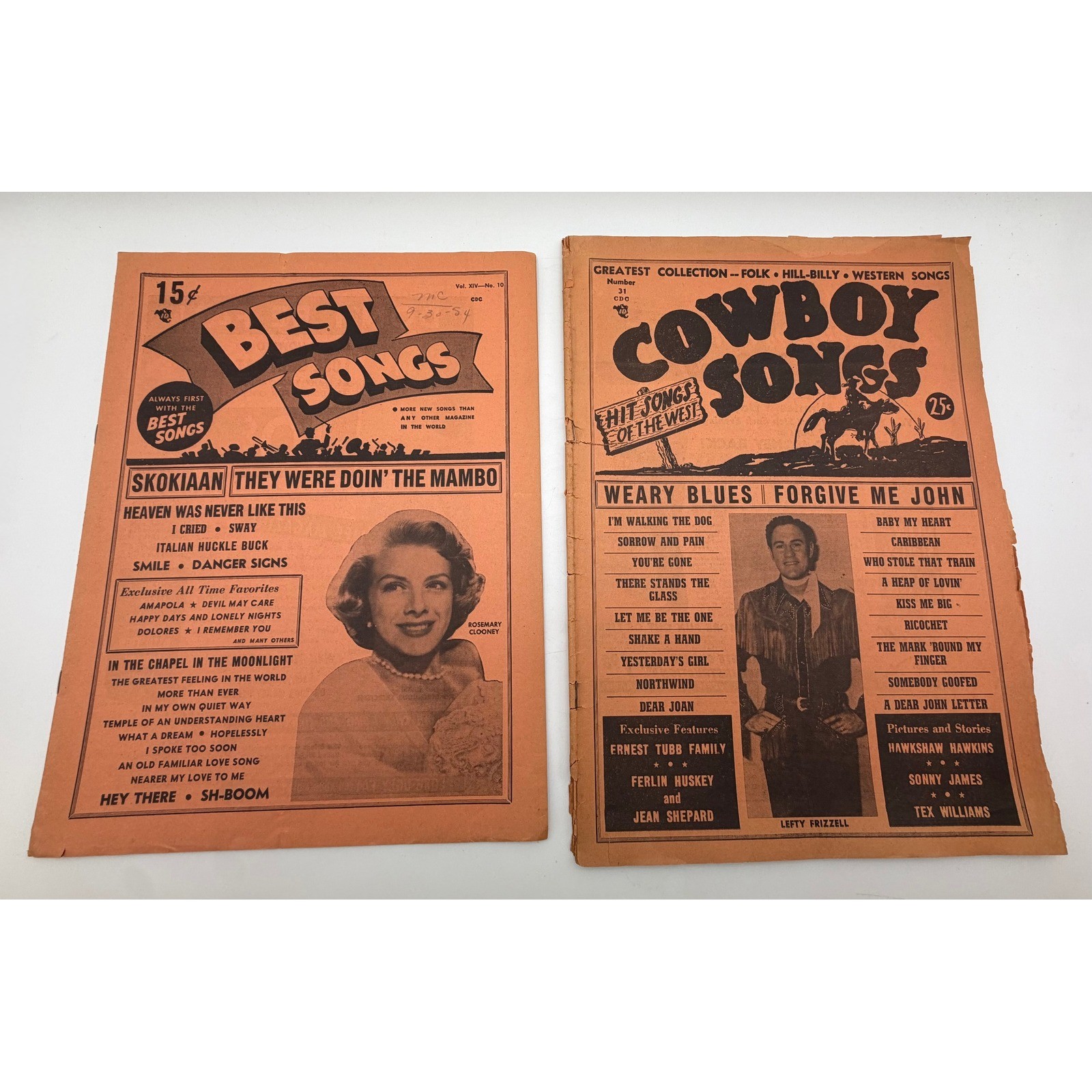 Vintage 1954 Cowboy Songs & Best Songs Lyric Magazines Lefty Frizzell Lot of 2