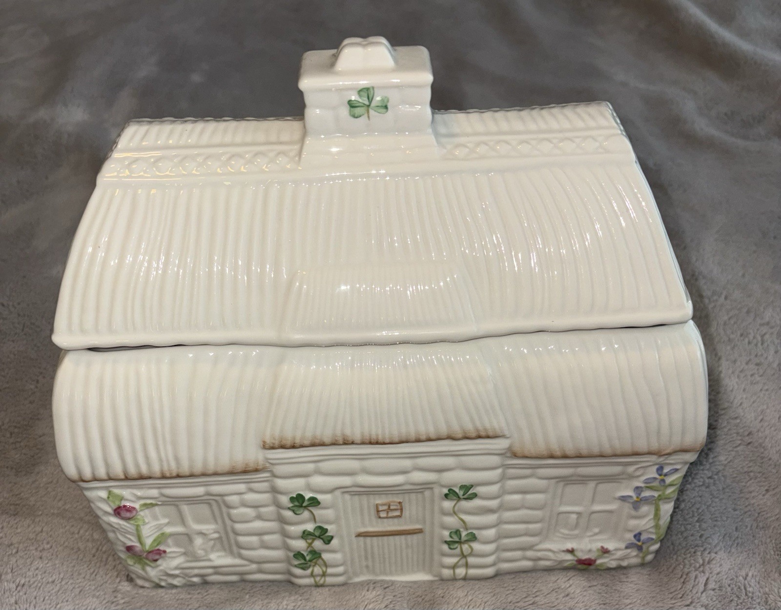 Belleek Cottage Cookie Jar 11th Anniversary Show *Rare* Vintage Irish Porcelain