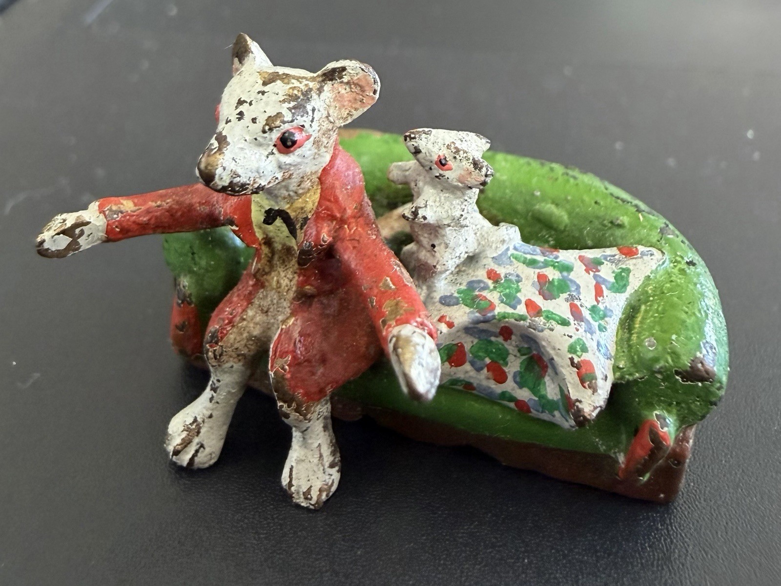 Vintage Mini Vienna Austria Cold Painted Bronze Father and Son Mouse On Couch