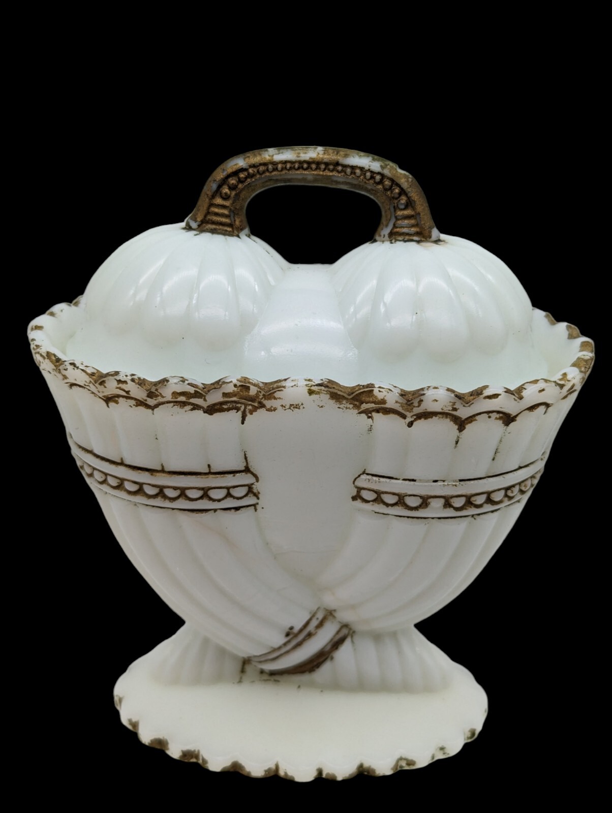 Hand Painted Milk Glass Lidded Vanity  Jar Small Potpourri Container Vintage 