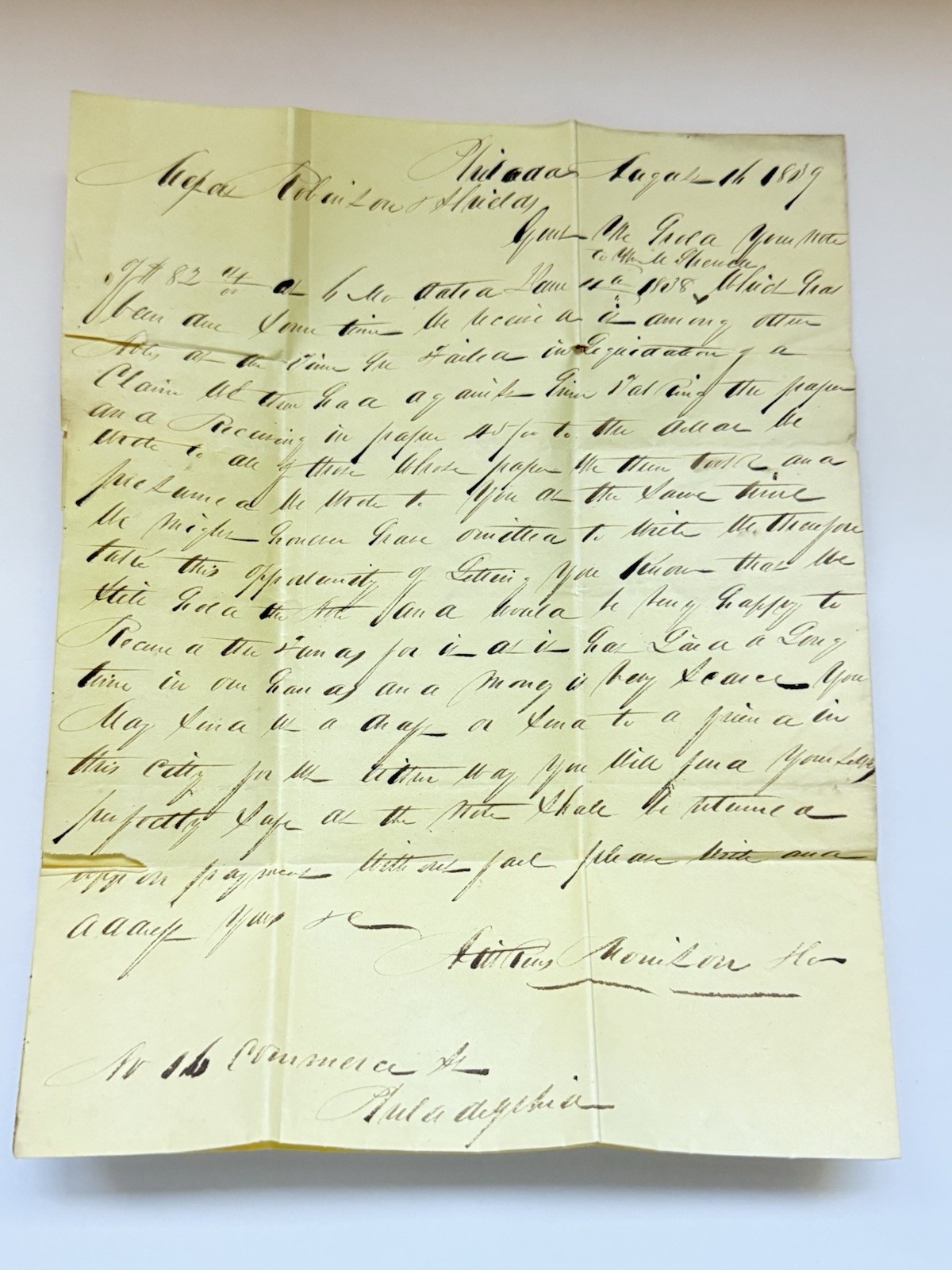1839 Philadelphia Business Letter Postal History Tiffin Ohio Early Ephemera