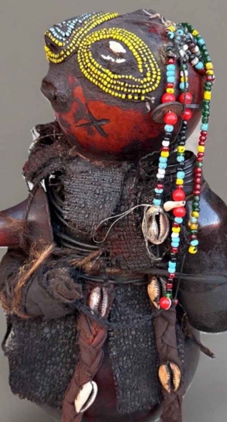 Nyamwezi Beaded Fertility Doll Gourd Tanzania-H12 inch-width 5inch -pre-owned