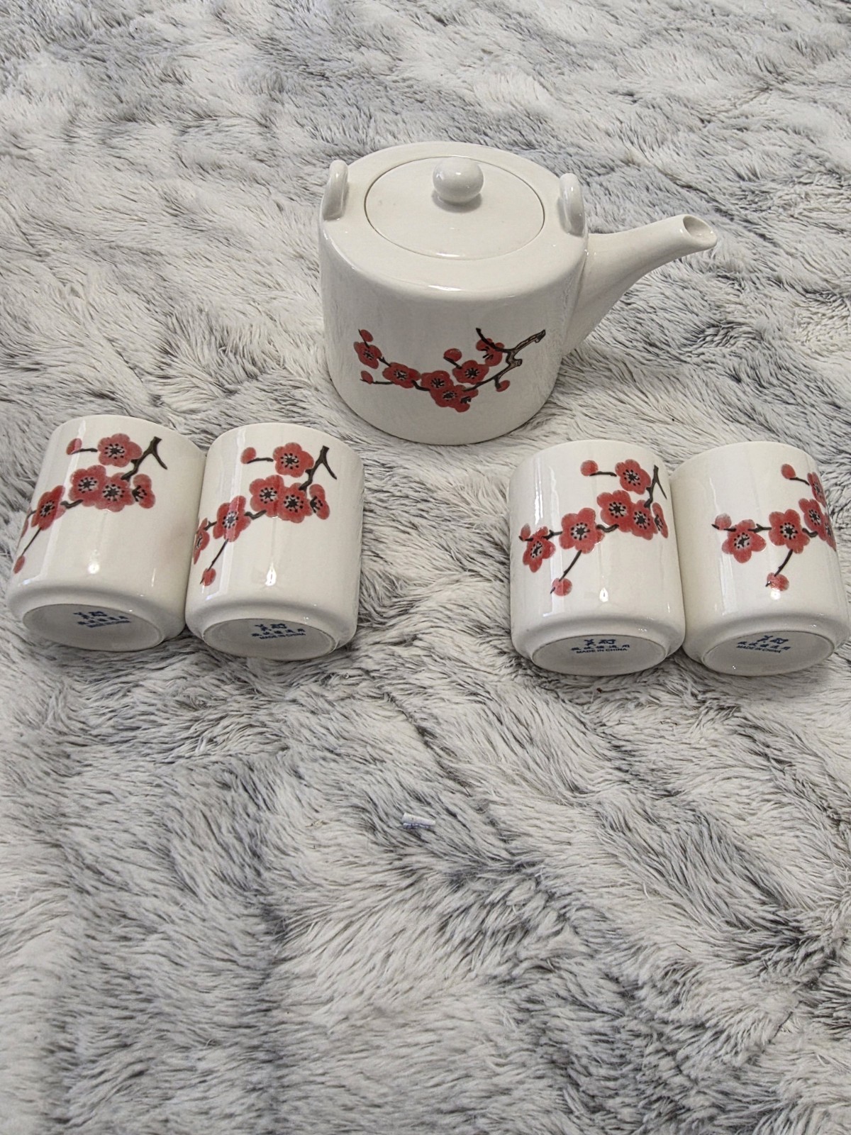 Vintage Chinese Cherry Blossom Tea pot Set, Jingdezhen, China. 6 Pcs, Gorgeous Vintage Chinese Cherry Blossom Tea pot Set, Jingdezhen, China. 6 Pcs, Gorgeous