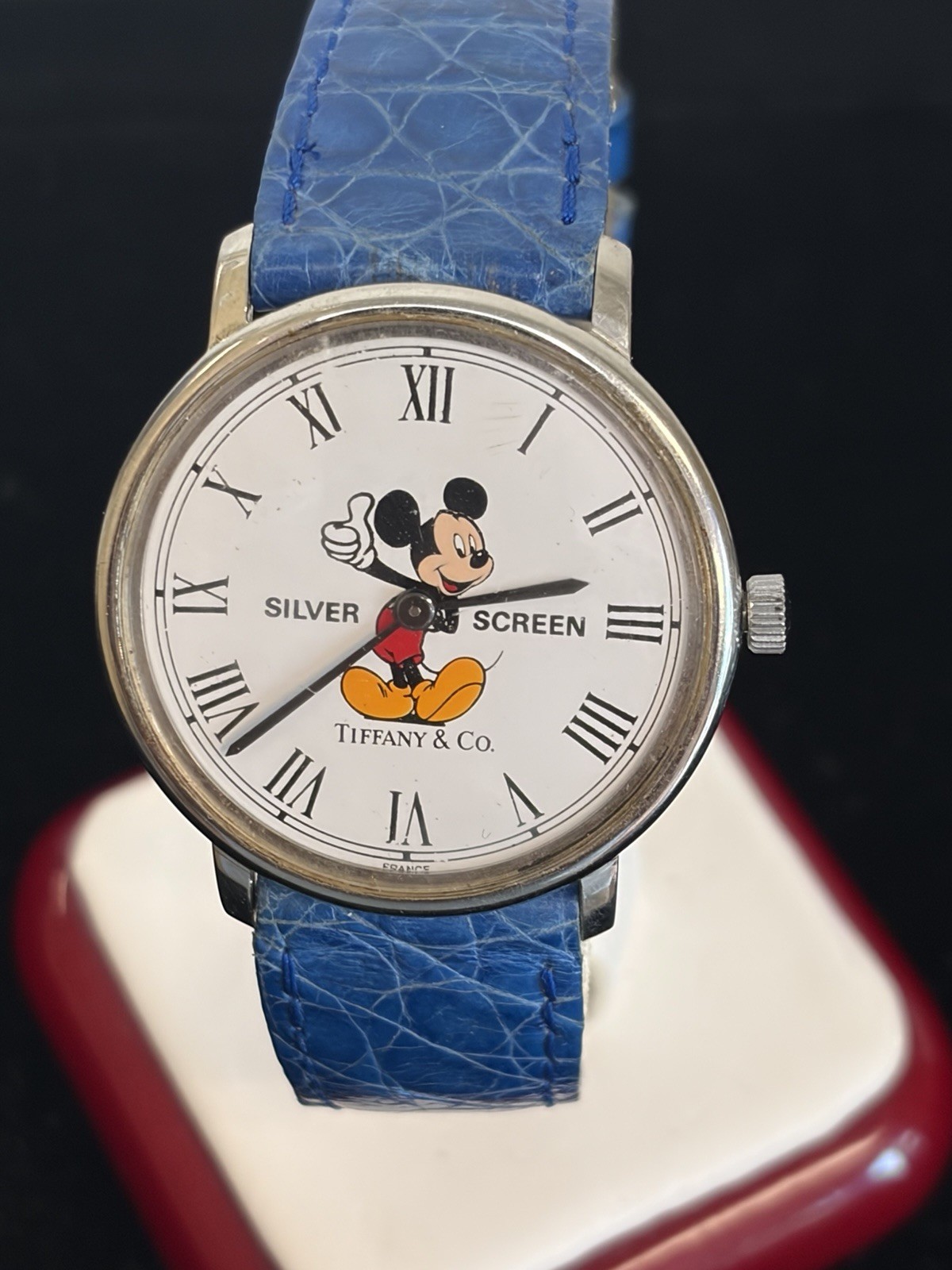 Vintage Mickey Mouse Silver Screen Tiffany & Co Dial Swiss Quartz Disney Watch