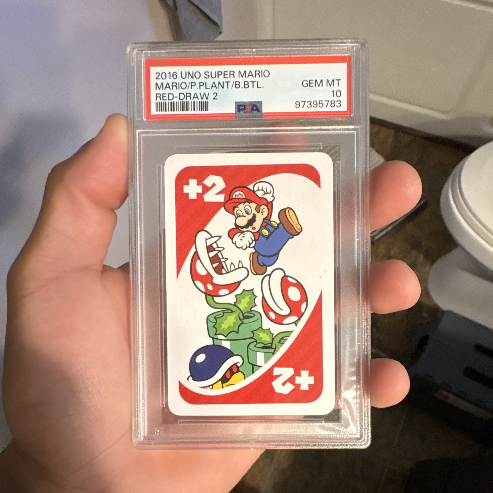 2016 UNO Super Mario Red-Draw 2 PSA 10 Mario (Pop 4)