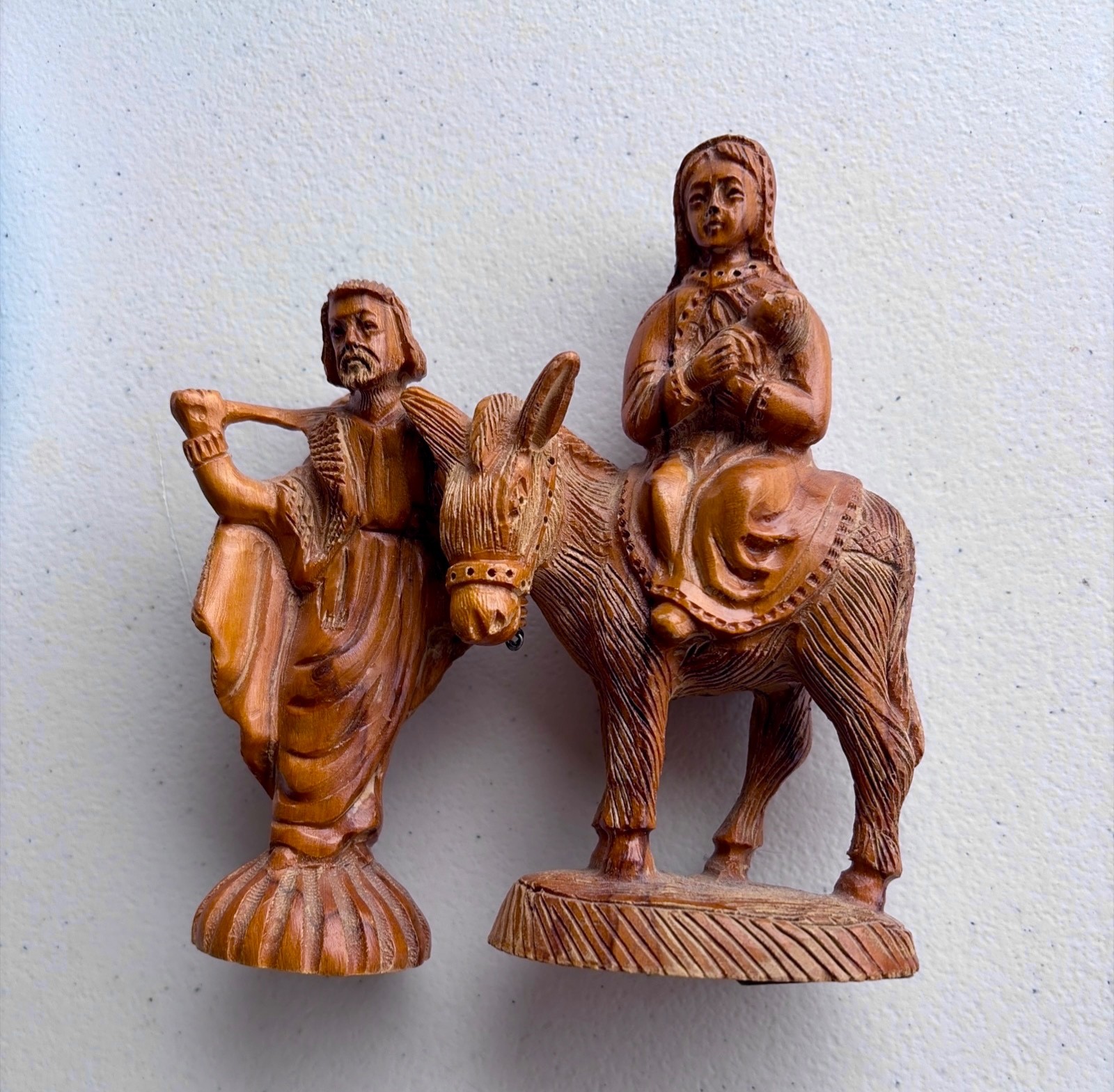 Hand Carved Olive Wood Figurines Mary/Jesus on Donkey Joseph Made in Bethlehem