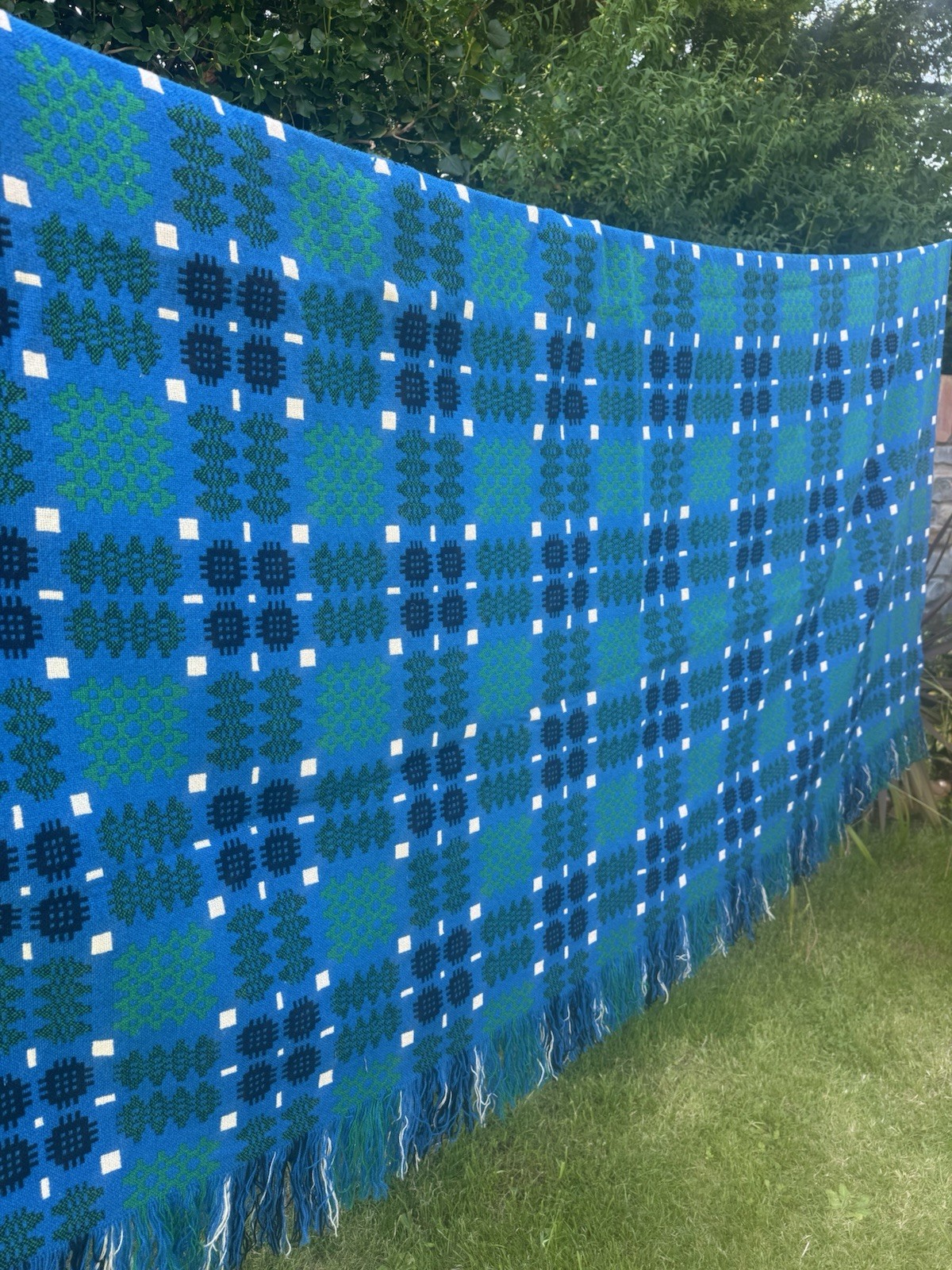 Vintage Double Cloth Welsh Blanket - Derw Mill Label EXC COND