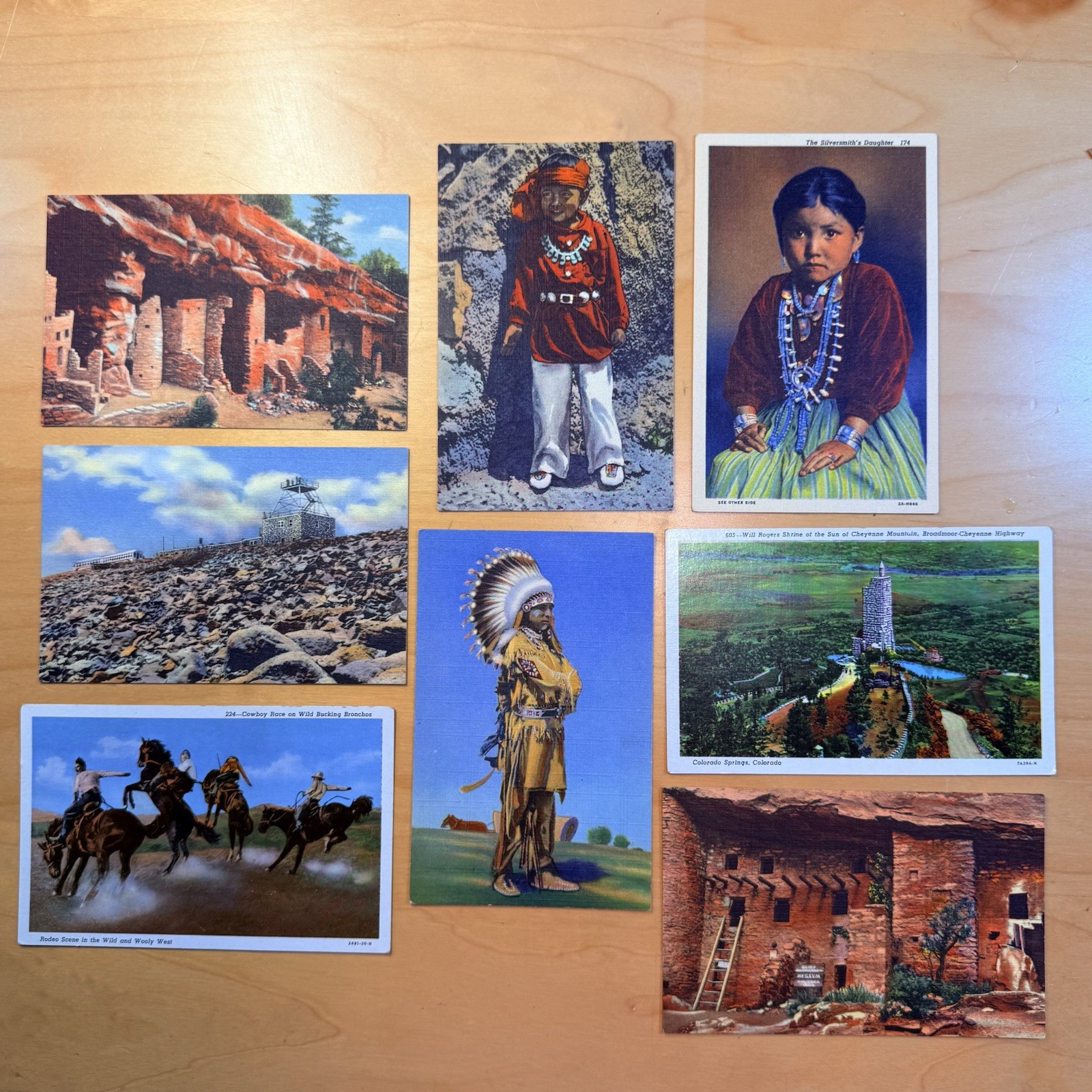 Lot 8 Different Vintage Indian Linen Postcards 30s & 40s UNCIRCULATED Wild West