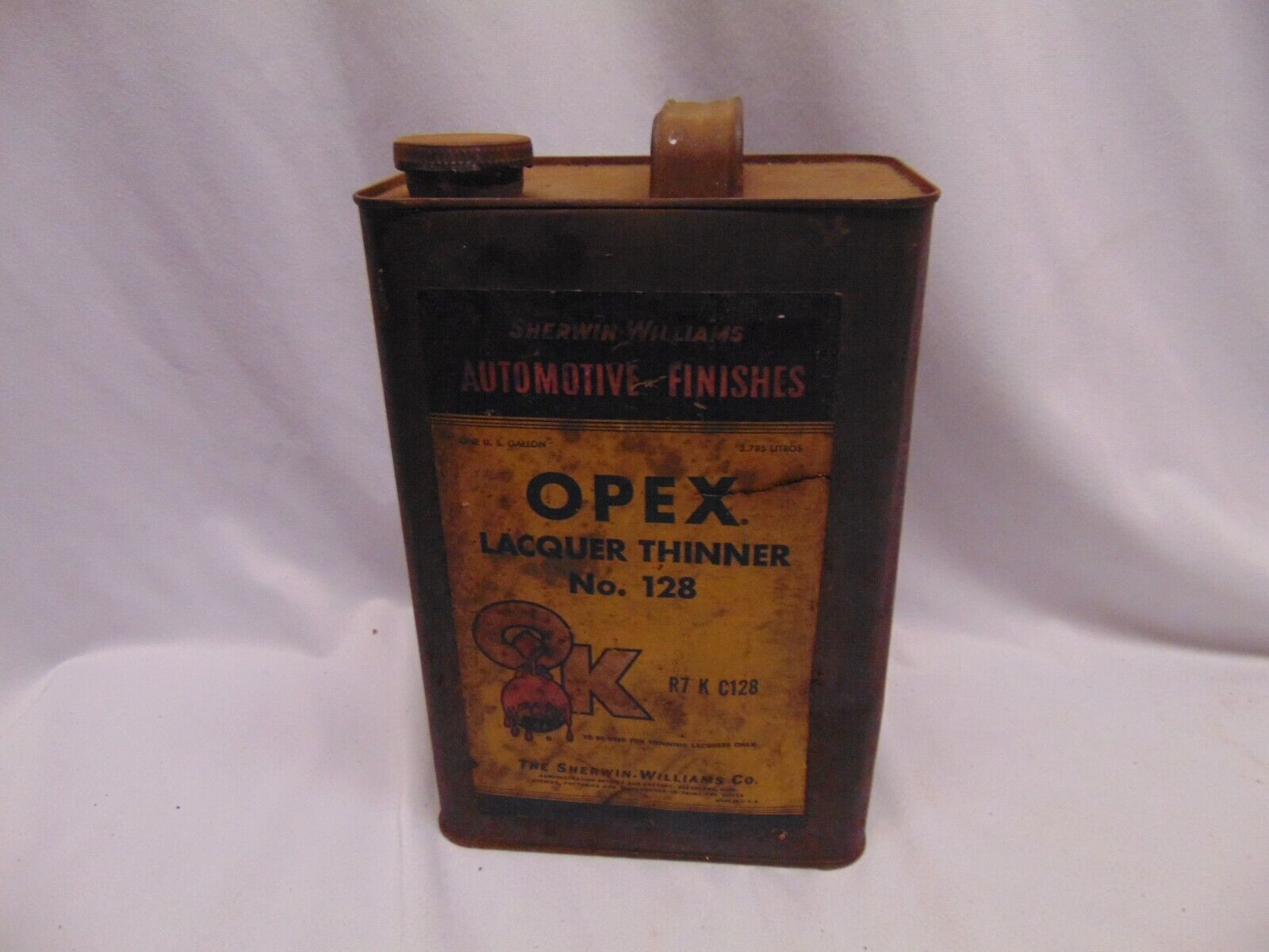Vintage Sherwin Williams Opex Lacquer Thinner #128 1 Gallon Can w/ cap