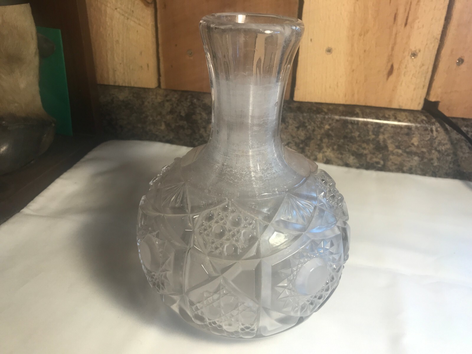 Antique Thick Heavy Clear Pressed Glass Bulb Vase