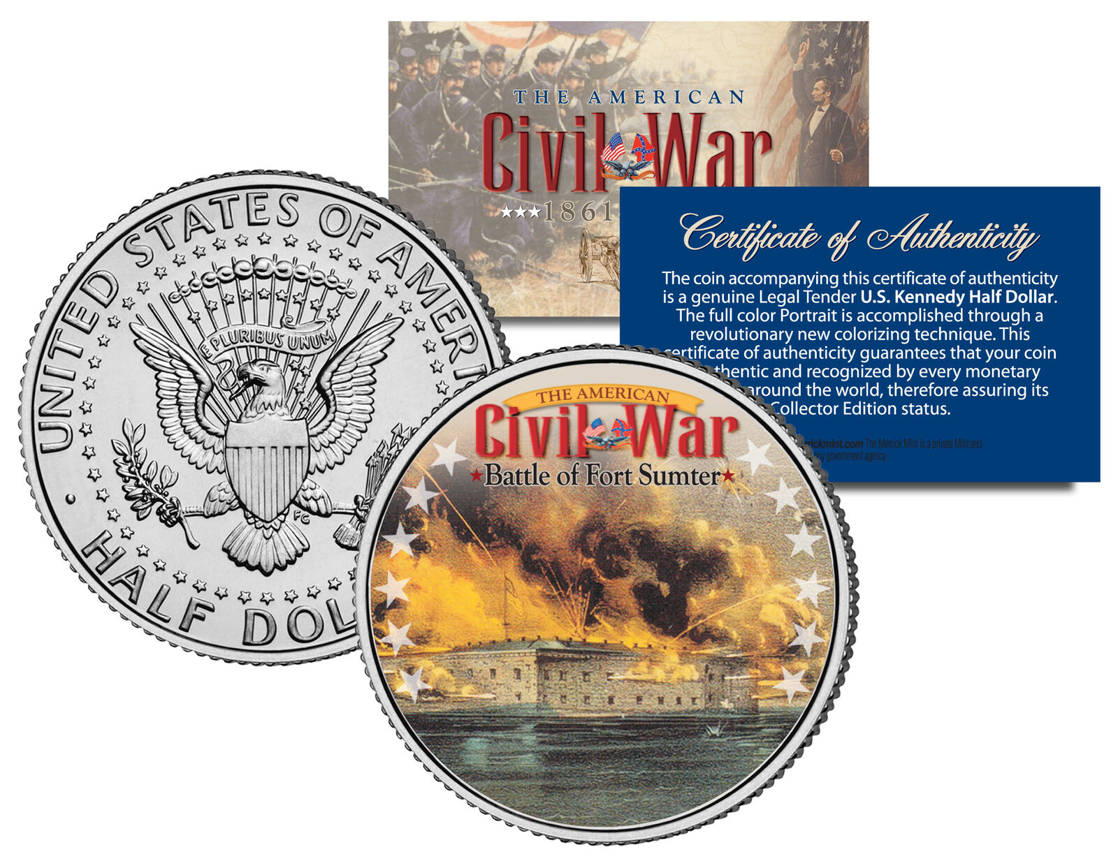 American Civil War BATTLE OF FORT SUMTER JFK Kennedy Half Dollar U.S. Coin
