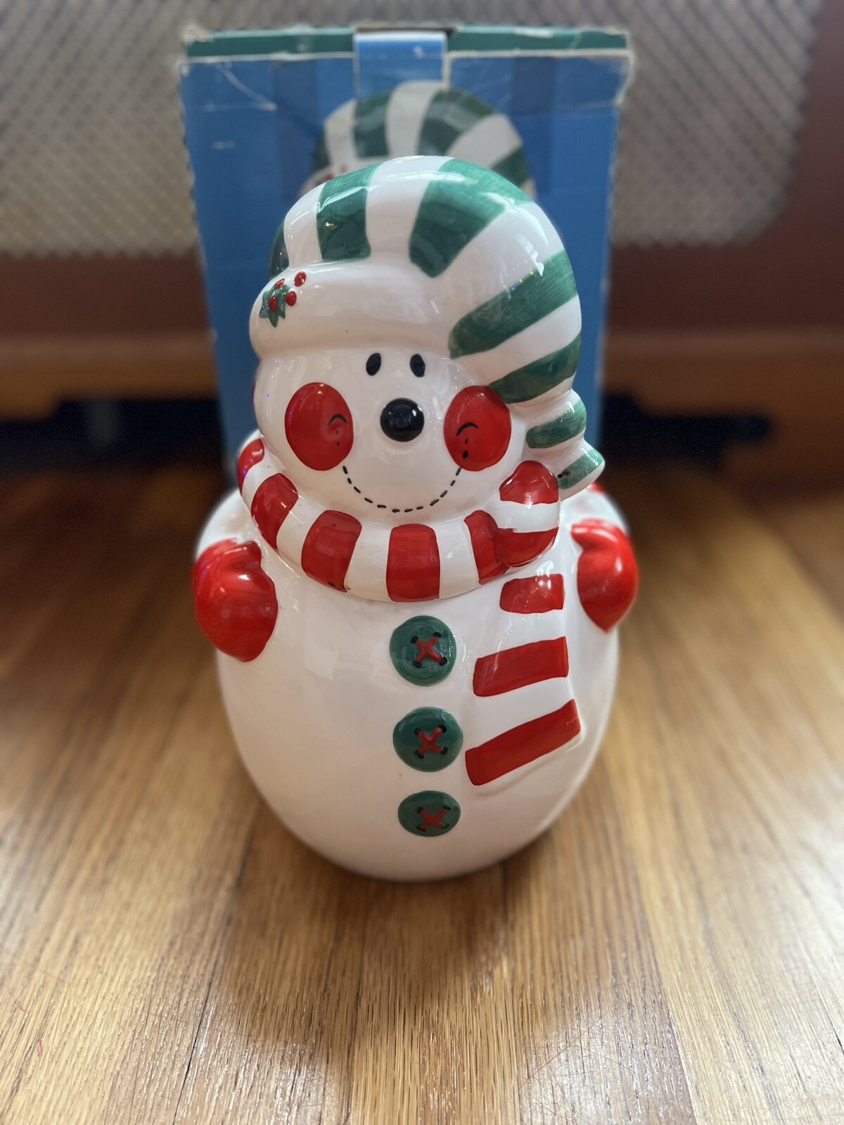 Snowman Holiday Christmas Winter Cookie Jar Vtg Ceramic 11” Frosty Collectible