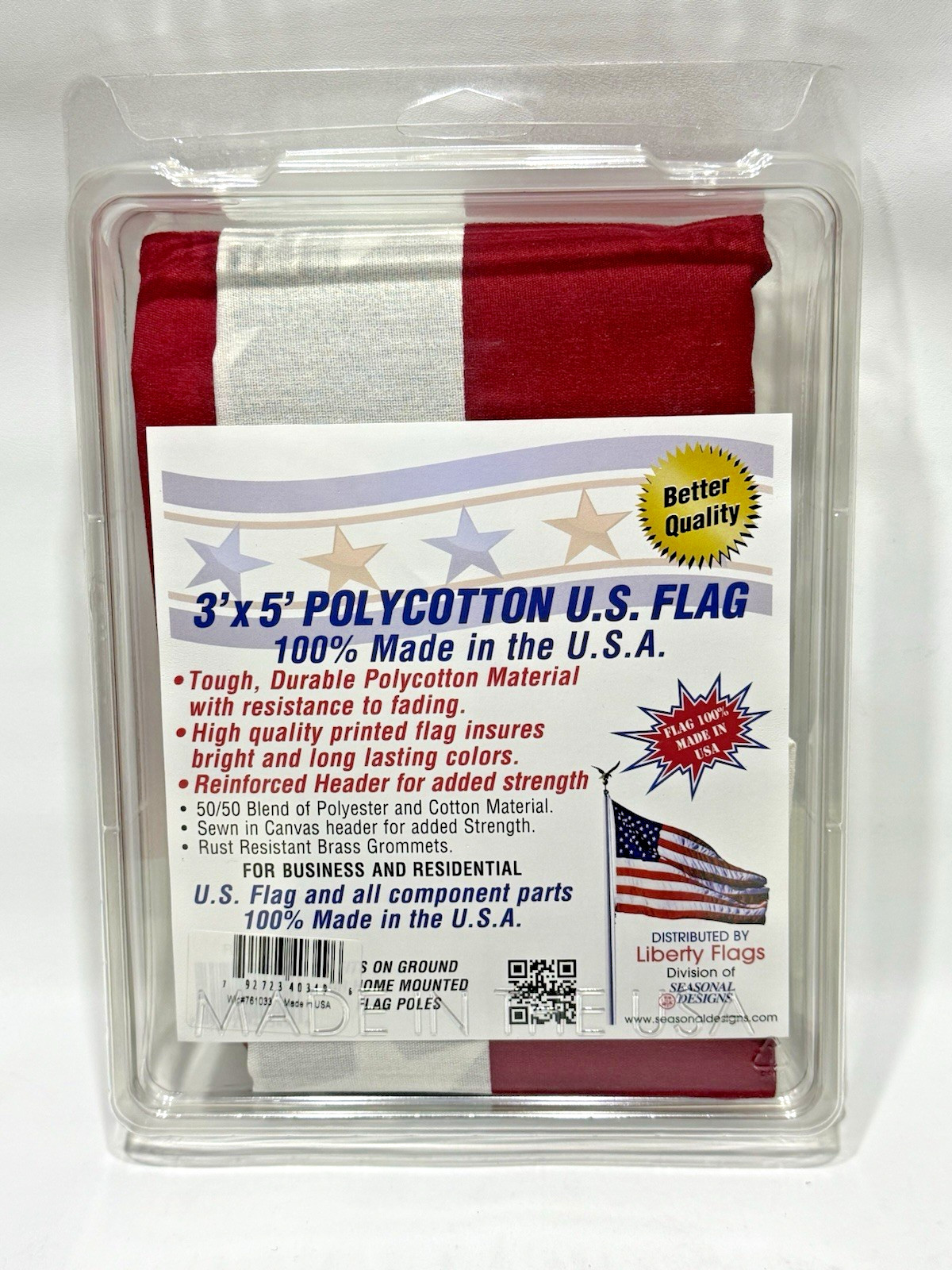 Liberty Flags 3\' x 5\' Polycotton American U.S. Flag 100% Made in U.S.A.