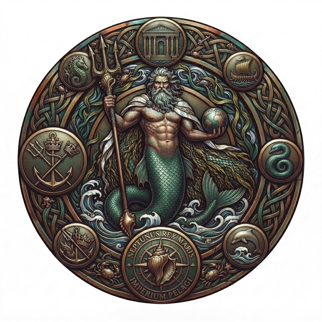 Neptune Roman Patron God Of The Sea Horses Decal 4\