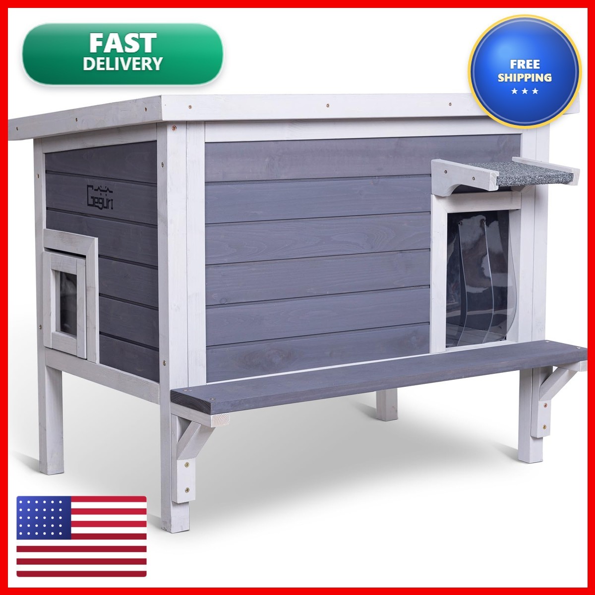 GEGURI Insulated Outdoor Cat House, Weatherproof Feral Cat Shelter Winter