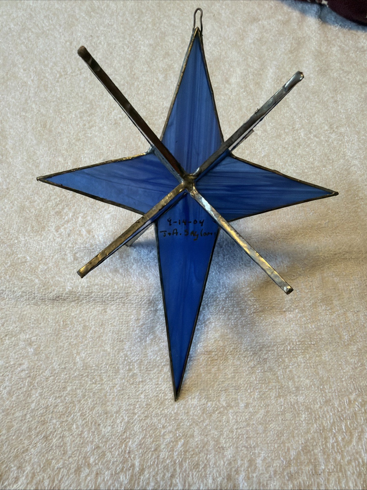 Vintage 3D Cobalt Blue Stained Glass Moravian Star Signed J.A. Taylor 2004 Rare