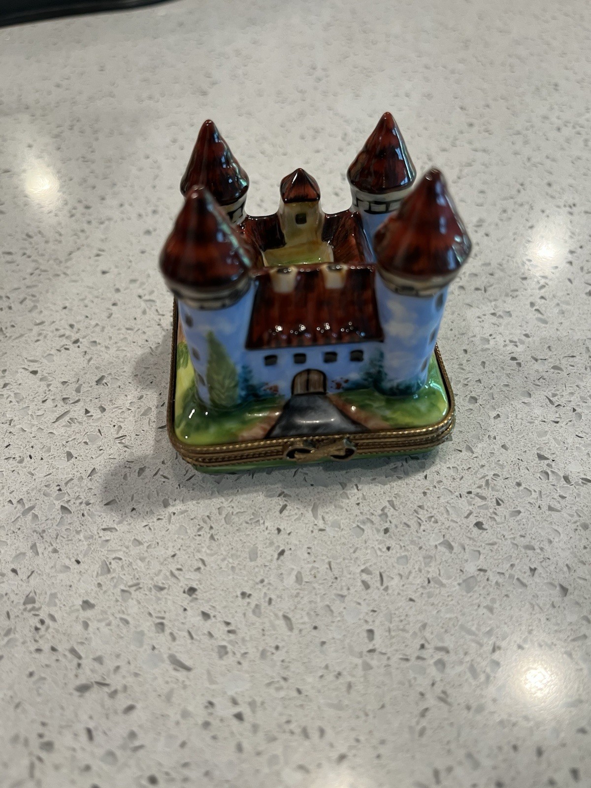 Vintage Rochard Limoges Porcelain Four Turret Castle Box