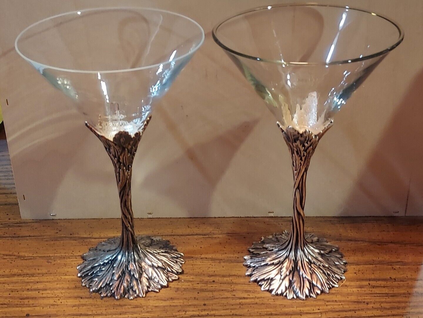 2 Grey Goose Vodka Pewter Stemmed Martini Cocktail Glasses Leaf Pattern SET OF 2