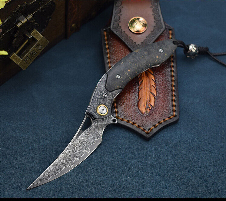 7.5\'\'New Fast Opening VG10 Damascus Blade Wood Handle Pocket Folding Knife VTF03