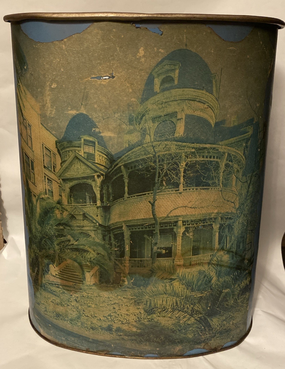 Vintage Melrose Hotel Wastebasket Bunker Hill Los Angeles Metal Trash Can Litho