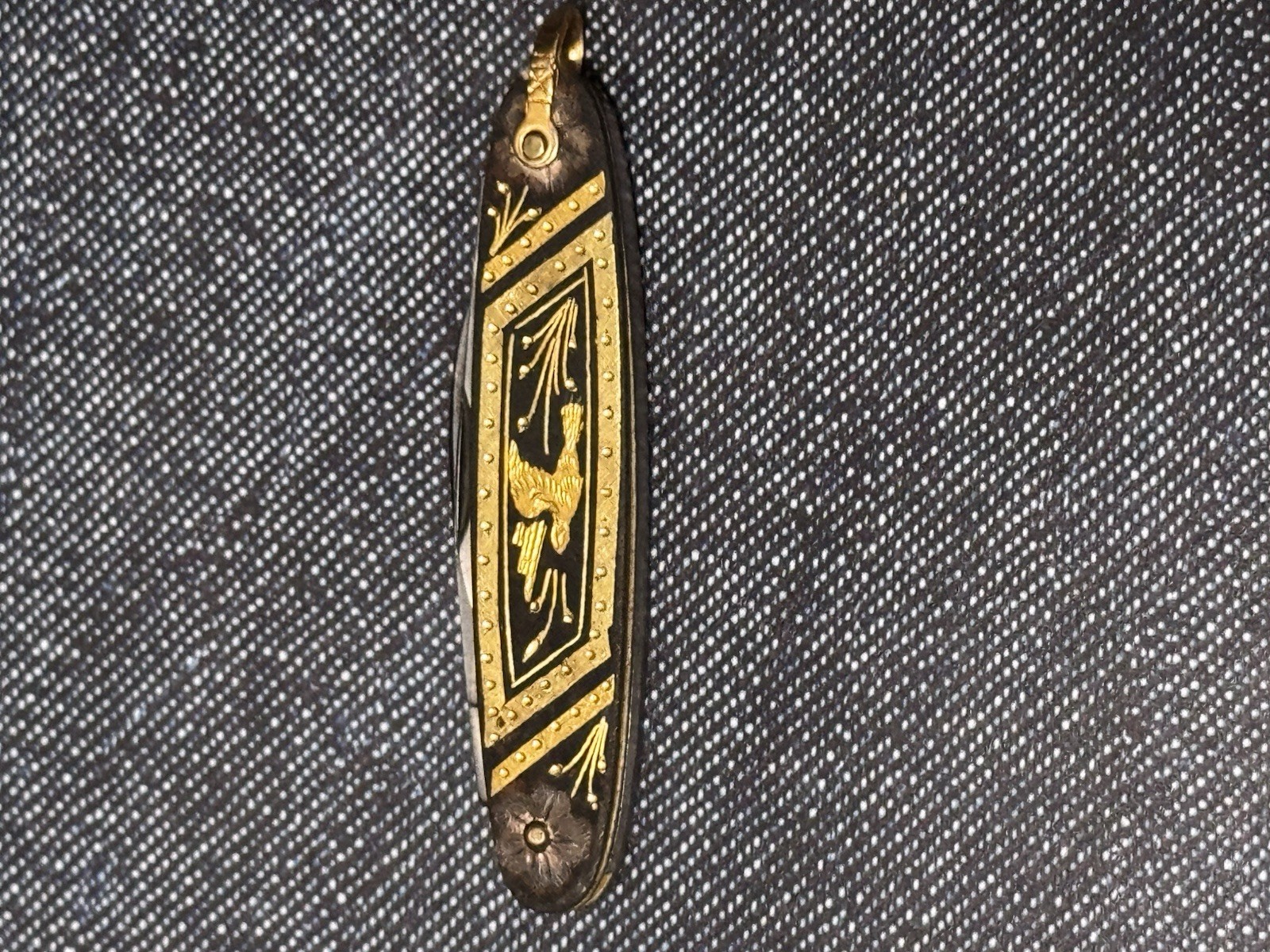 Vintage TOLEDO Solingen Small 2-Blade Intricate Gold of Black Pocket Knife