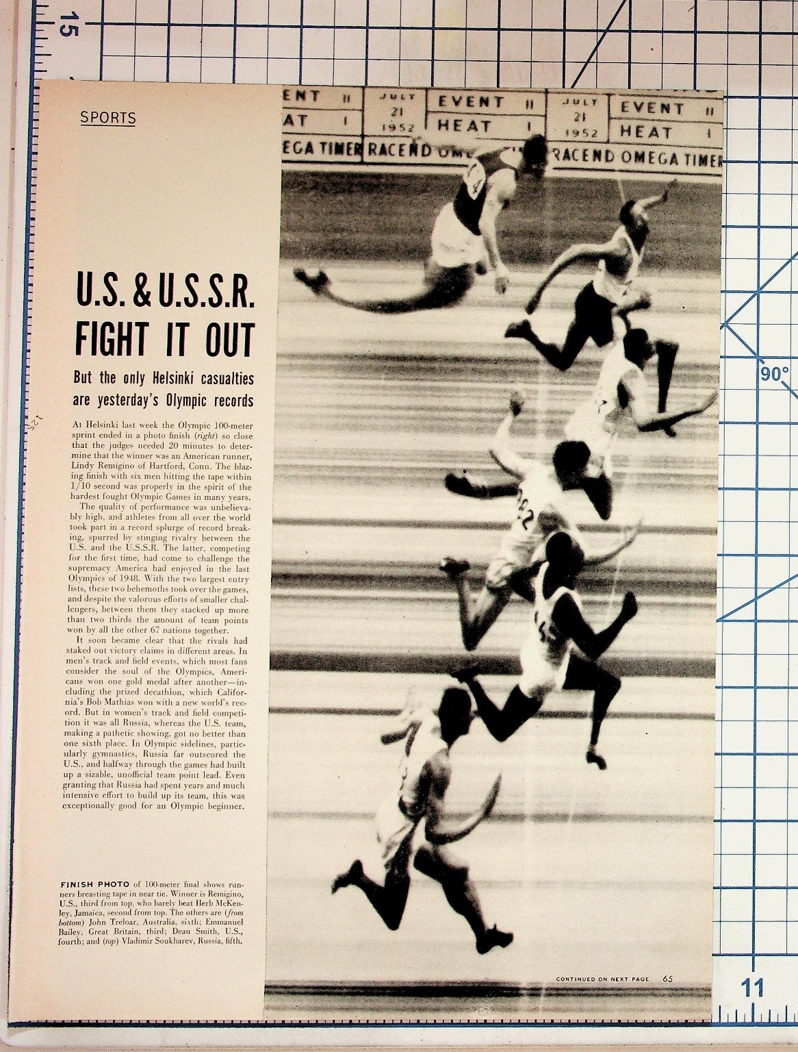 1952 Helsinki Olympics Magazine Pages US USSR Track & Field Ephemera