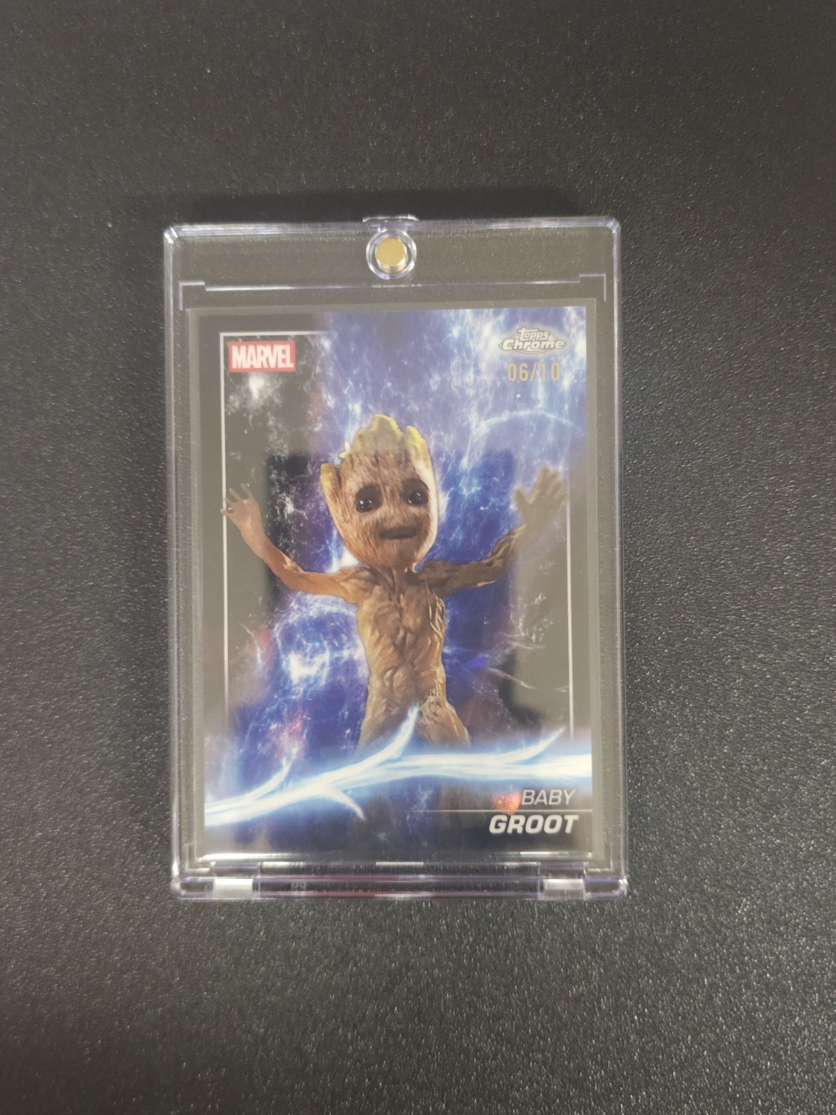 2025 Topps Chrome Marvel Studios Sapphire Baby Groot Black Refractor #/10