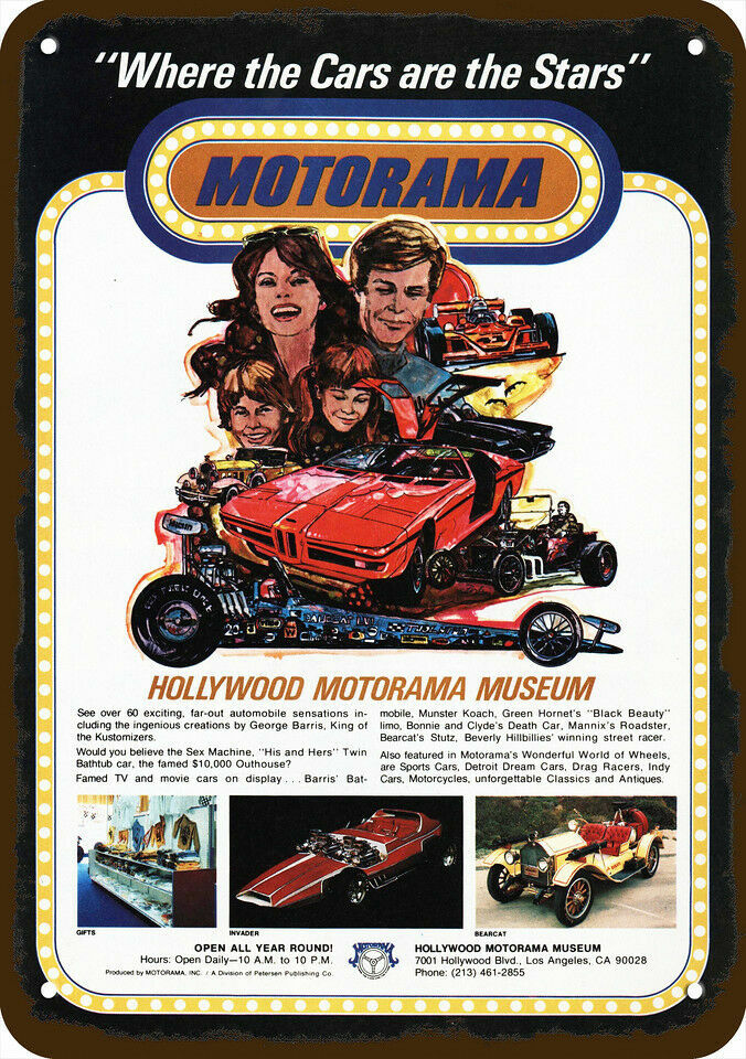 1975 HOLLYWOOD MOTORAMA CAR MUSEUM Vintage Look DECORATIVE METAL SIGN - INVADER