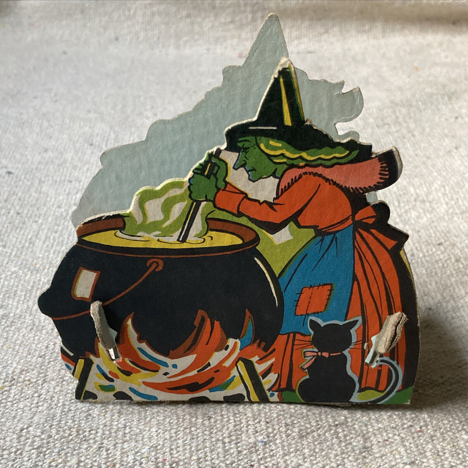 Vintage Cardboard Halloween Candy Container Witch Caldron Prop Display G.M.CO .