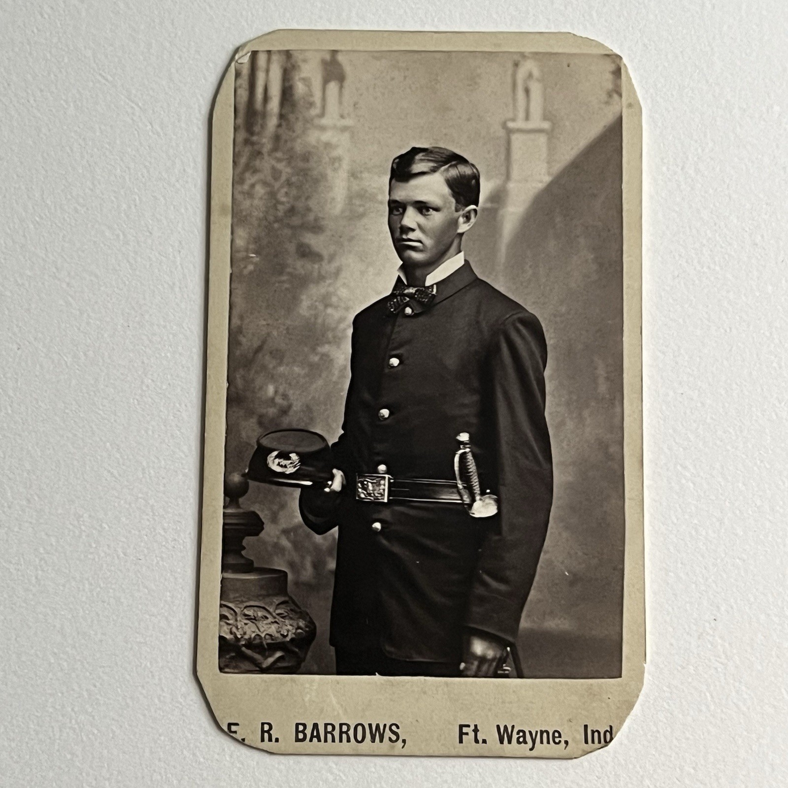 Antique CDV Photograph Young Man Military Academy Kepi Hat Sword Ft Wayne IN