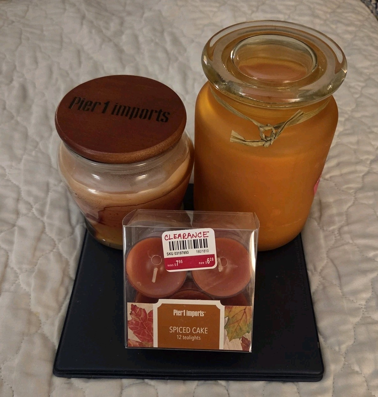 (3) Pier 1 Imports Fall Candle Lot Sweet Pumpkin Candy Corn Spiced Cake Jar NEW