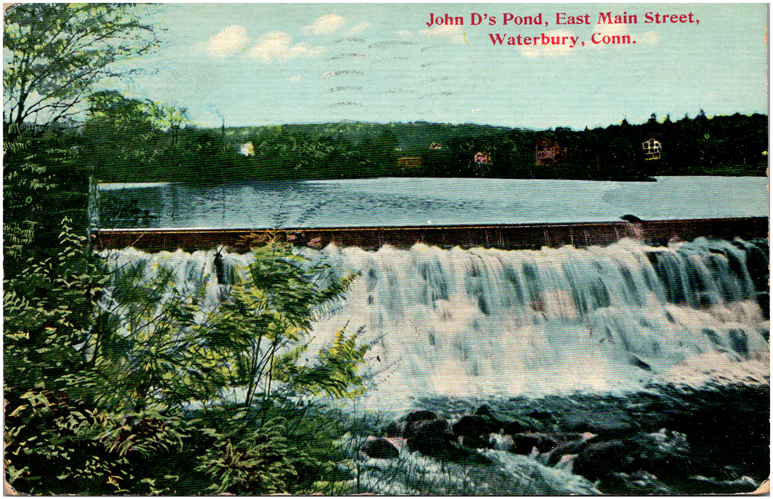 John D\'s Pond Falls East Main Street Waterbury Connecticut CT 1911 Postcard