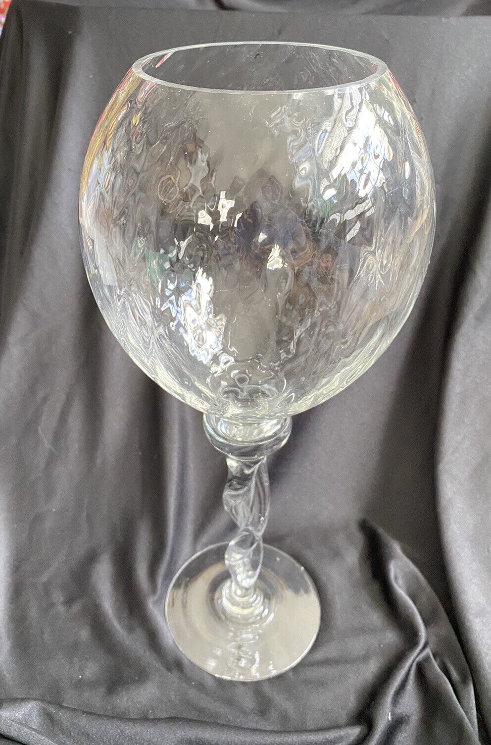 Clear Twisted Stem Optic Glass Candle Holder 14” tall