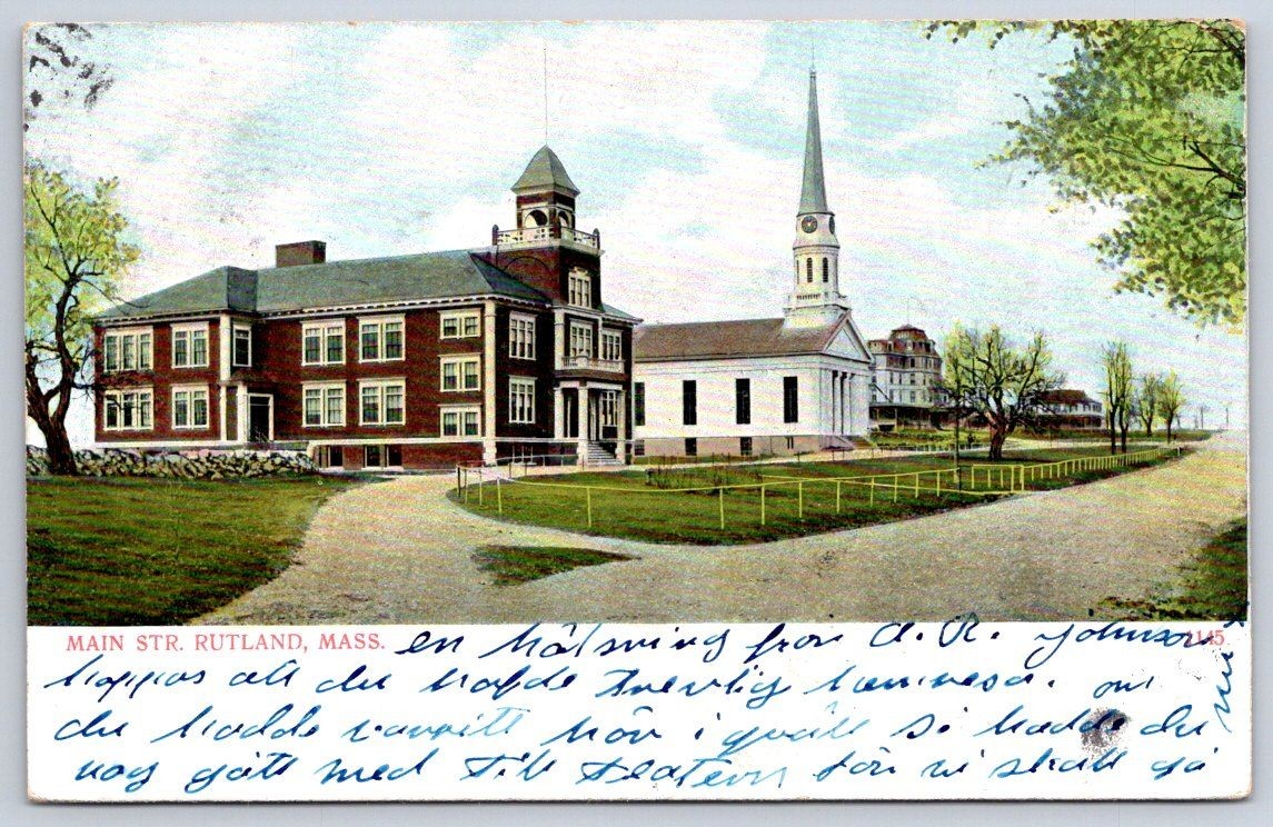 Worcester Antique Massachusetts Postcard RUTLAND Main Str. 1907 Church
