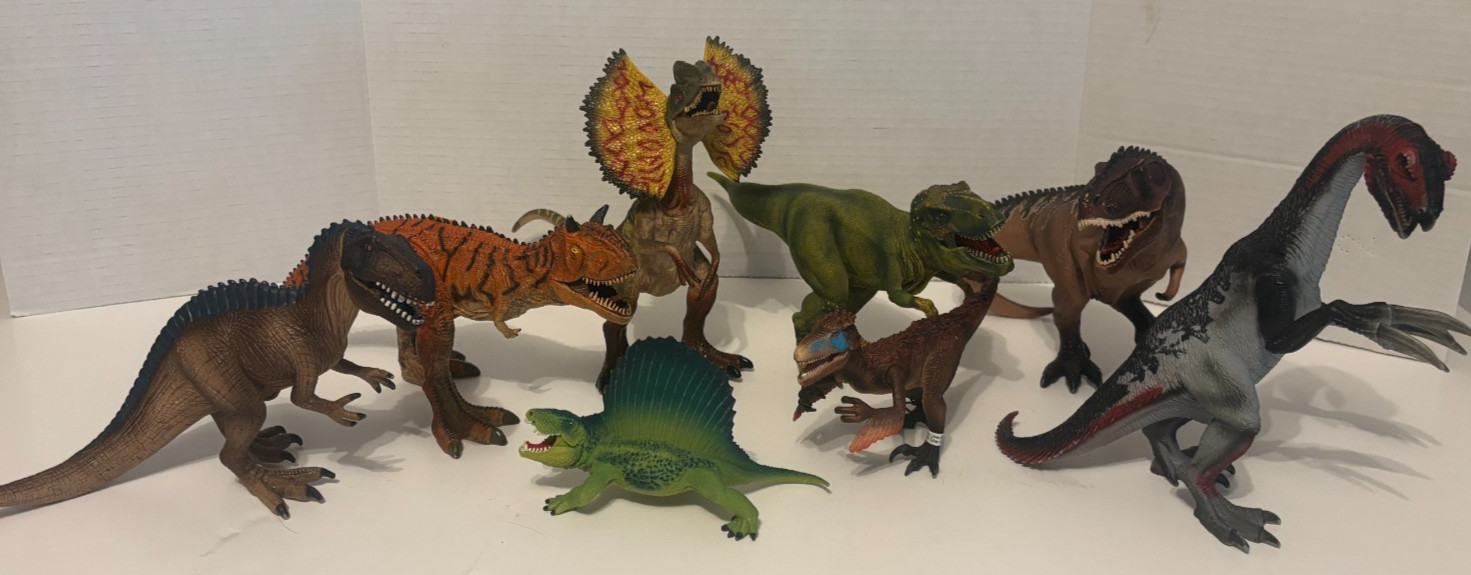 Lot of 8 SCHLEICH Dinosaurs Prehistoric Figures - T-Rex, Dilophosaurus, etc...