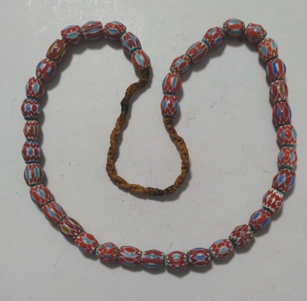 Chevron Venetian antique style Glass Beads Strand Necklace