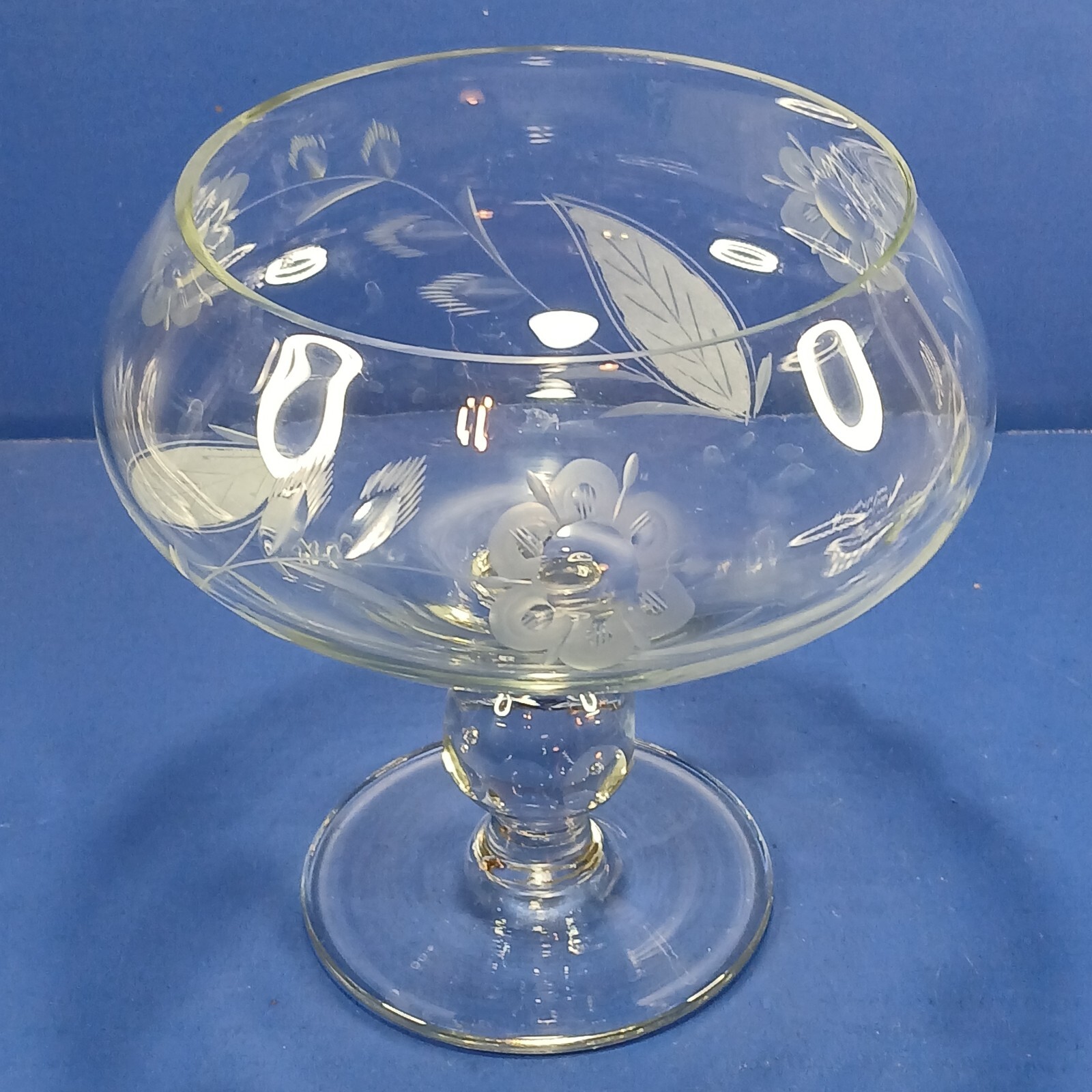 Crystal Pedestal Compote Cut & Etched Candy Dish Floral Design Romania Elegant