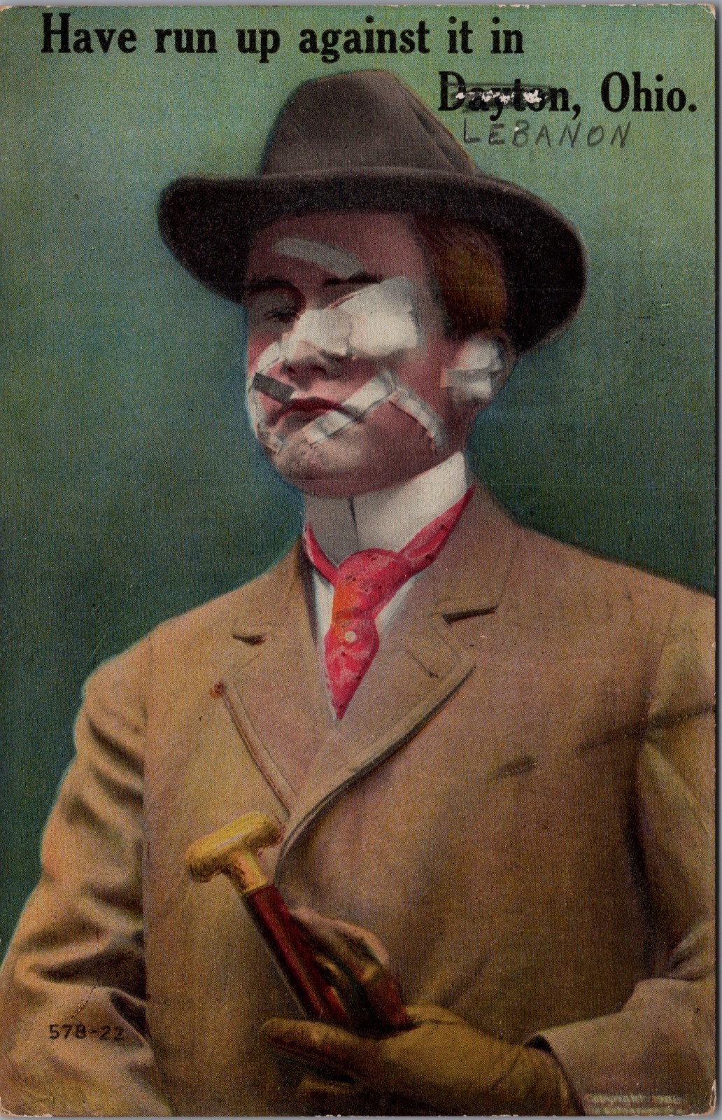 Vintage Comic Baseball Injury Postcard Lebanon, Ohio 1911 Humor