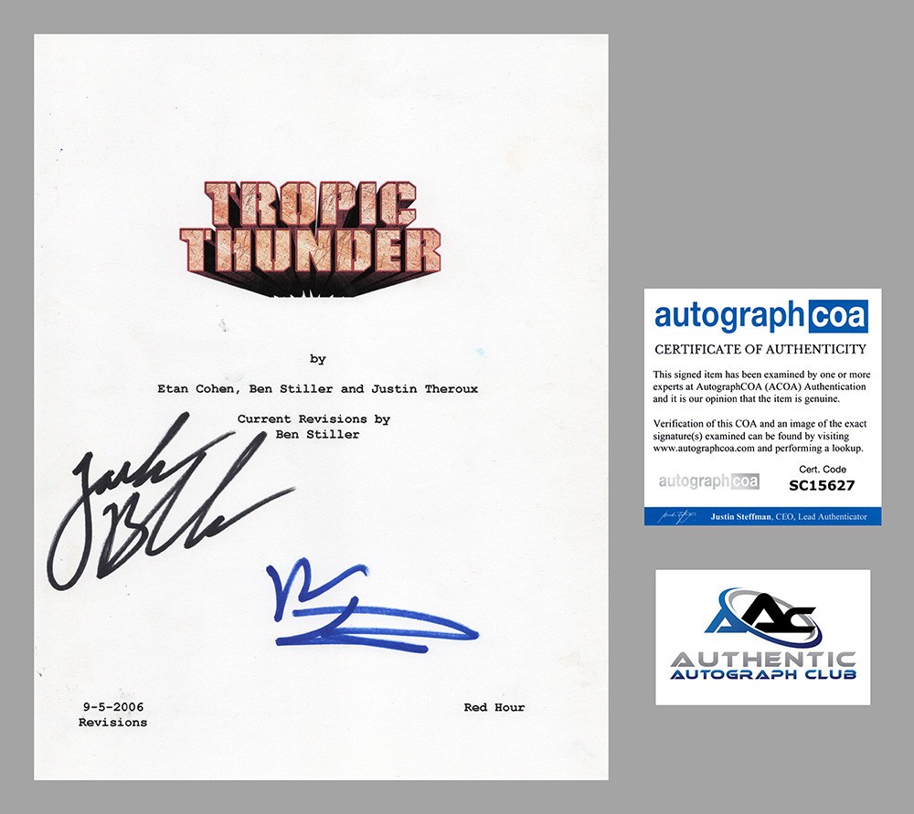 JACK BLACK AND BEN STILLER AUTOGRAPH SIGNED TROPIC THUNDER FULL SCRIPT ACOA
