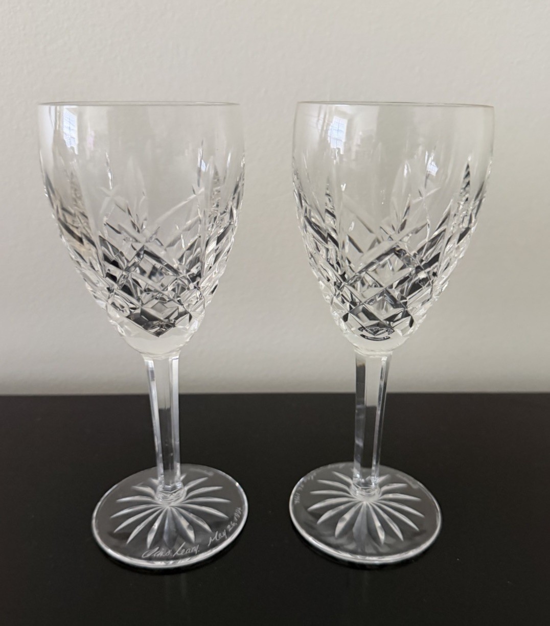 2 Waterford Crystal Araglin Goblets Signed Master Cutter Jim O’Leary 1996