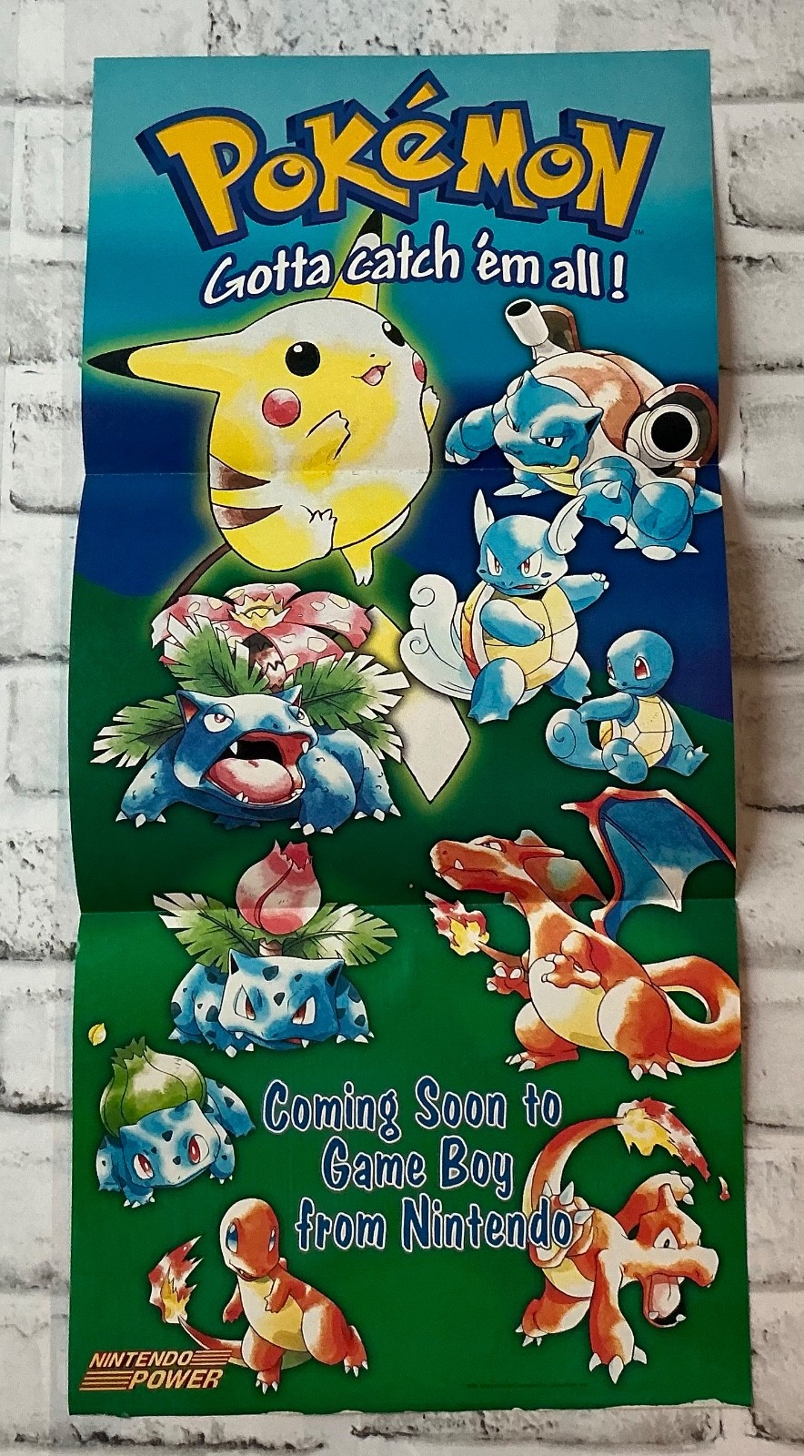 Pokemon 1999 Nintendo Power Poster Art 10.5” x 22” Vintage Vtg Rare Colorful