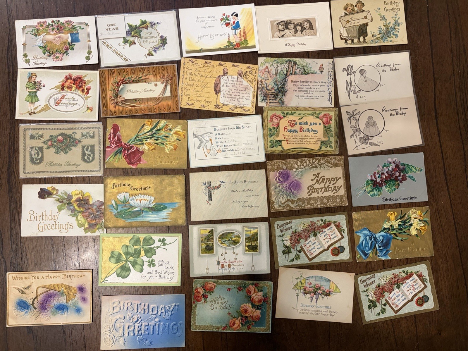 Beautiful Lot of 43 Antique Birthday Wishes Postcards Early 1900s Beautiful Lot of 43 Antique Birthday Wishes Postcards Early 1900s