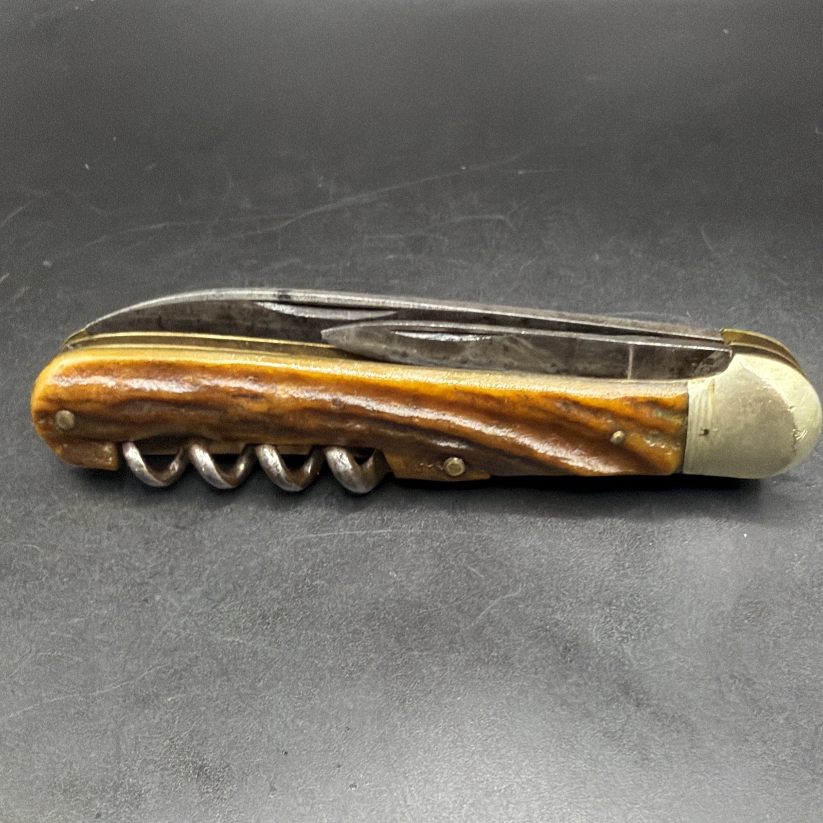 Vintage G Grafrath Solingen Germany Genuine Stag Corkscrew Pocket Knife