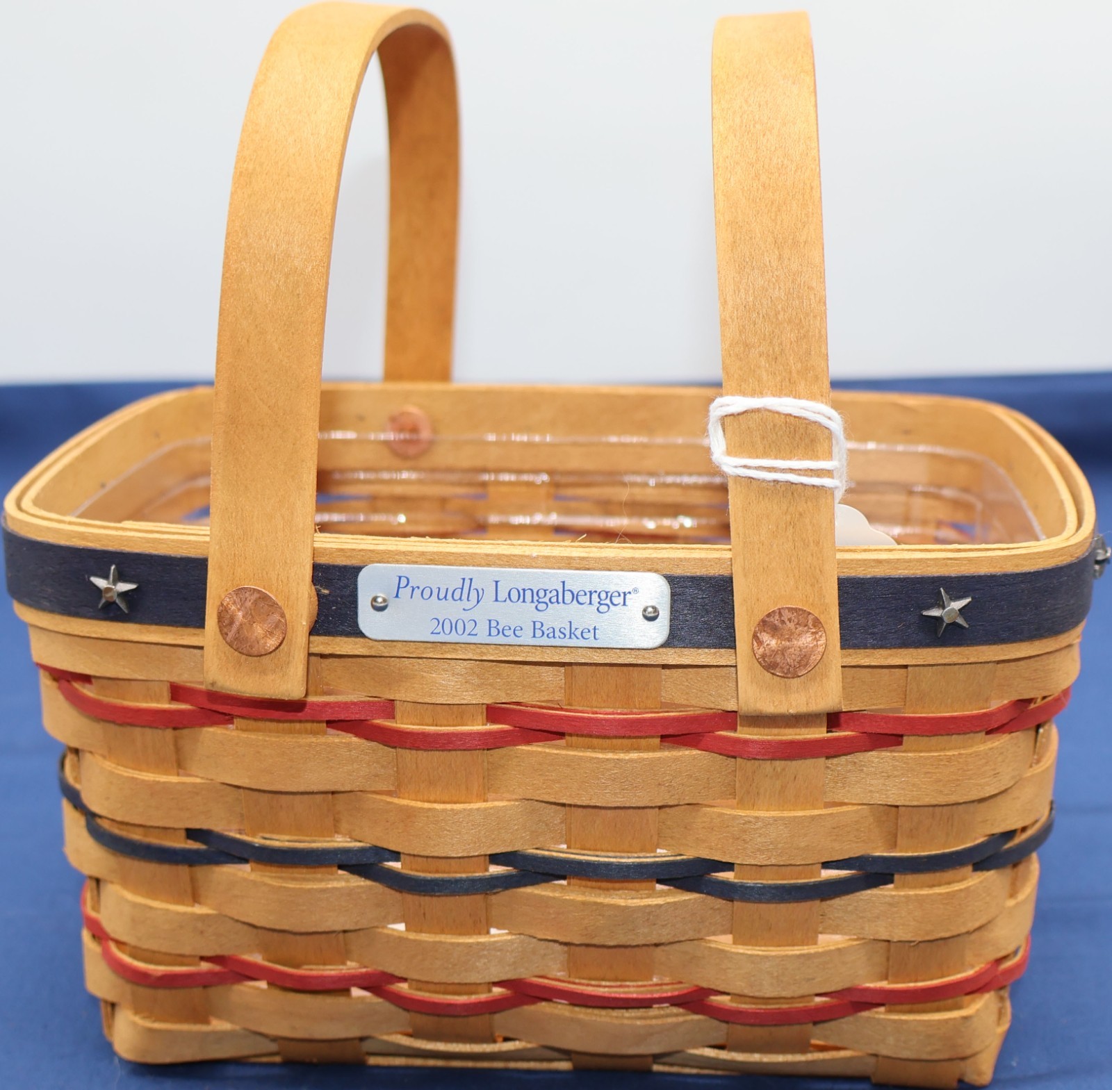 Longaberger 2002 Proudly Bee Basket Protector Red Blue Patriotic