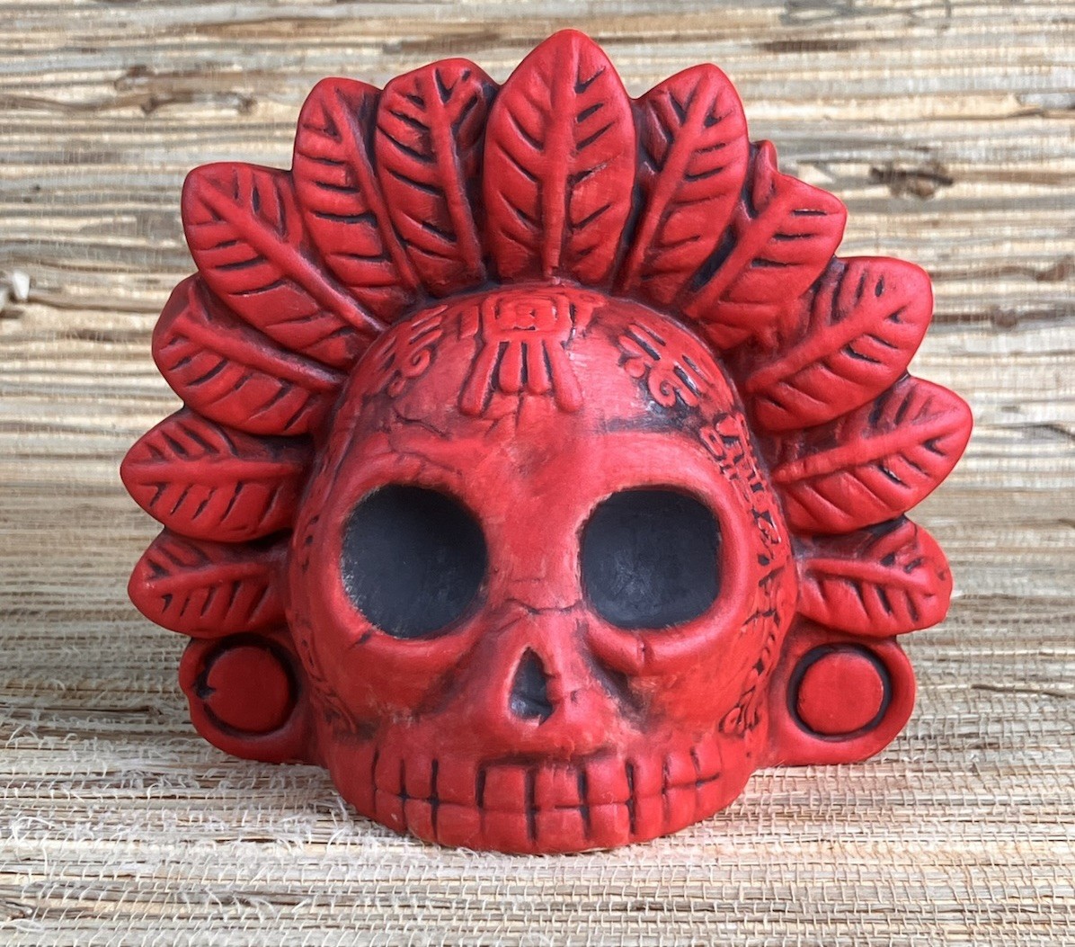 Mayan Death Whistle Tiki Mug Wusong Road Dynasty FunkyMugs Red Matte 5\